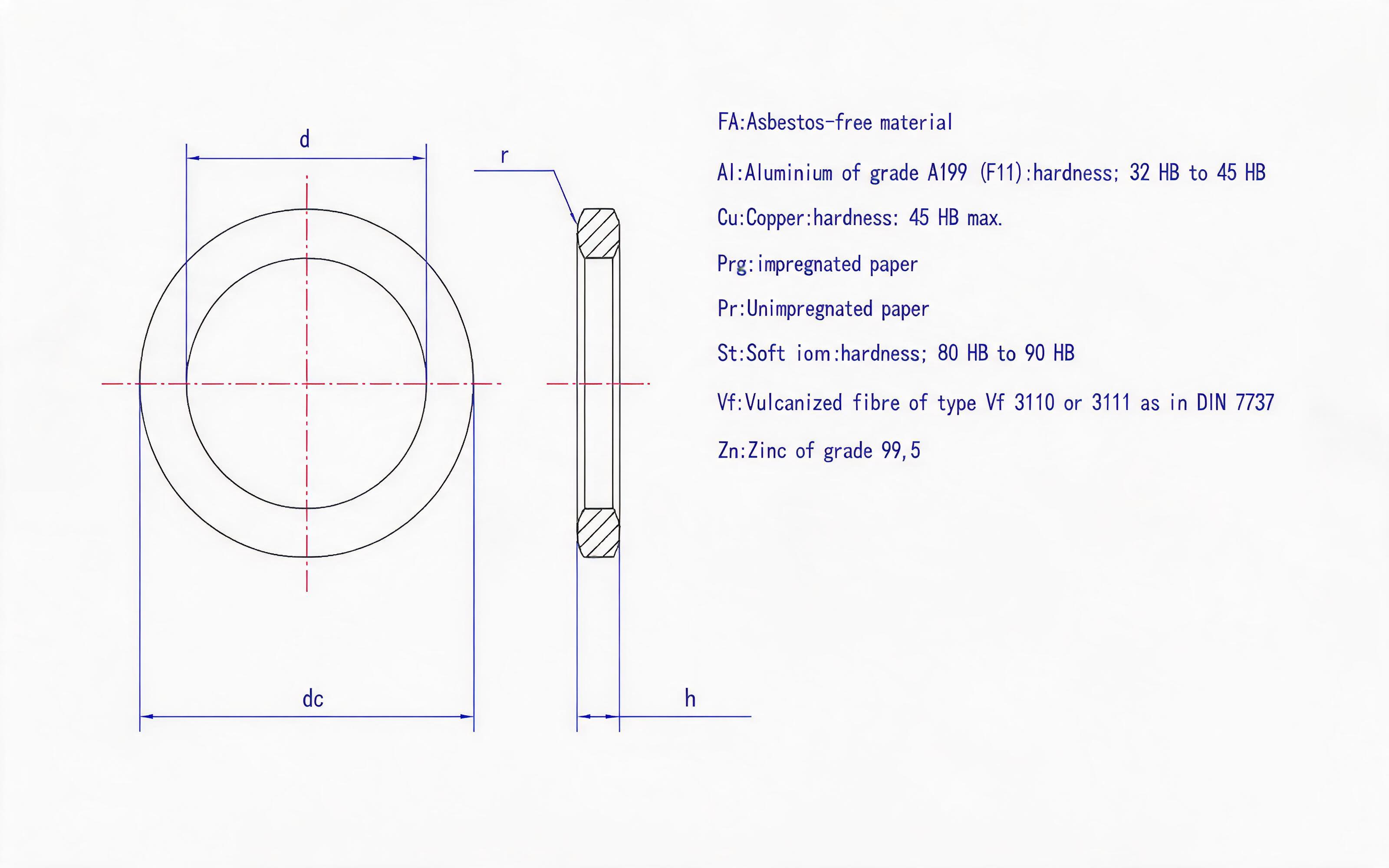 Type D Small Seal Washer (FA Al CuPrg Pr St Vf Zn) Standard Drawing