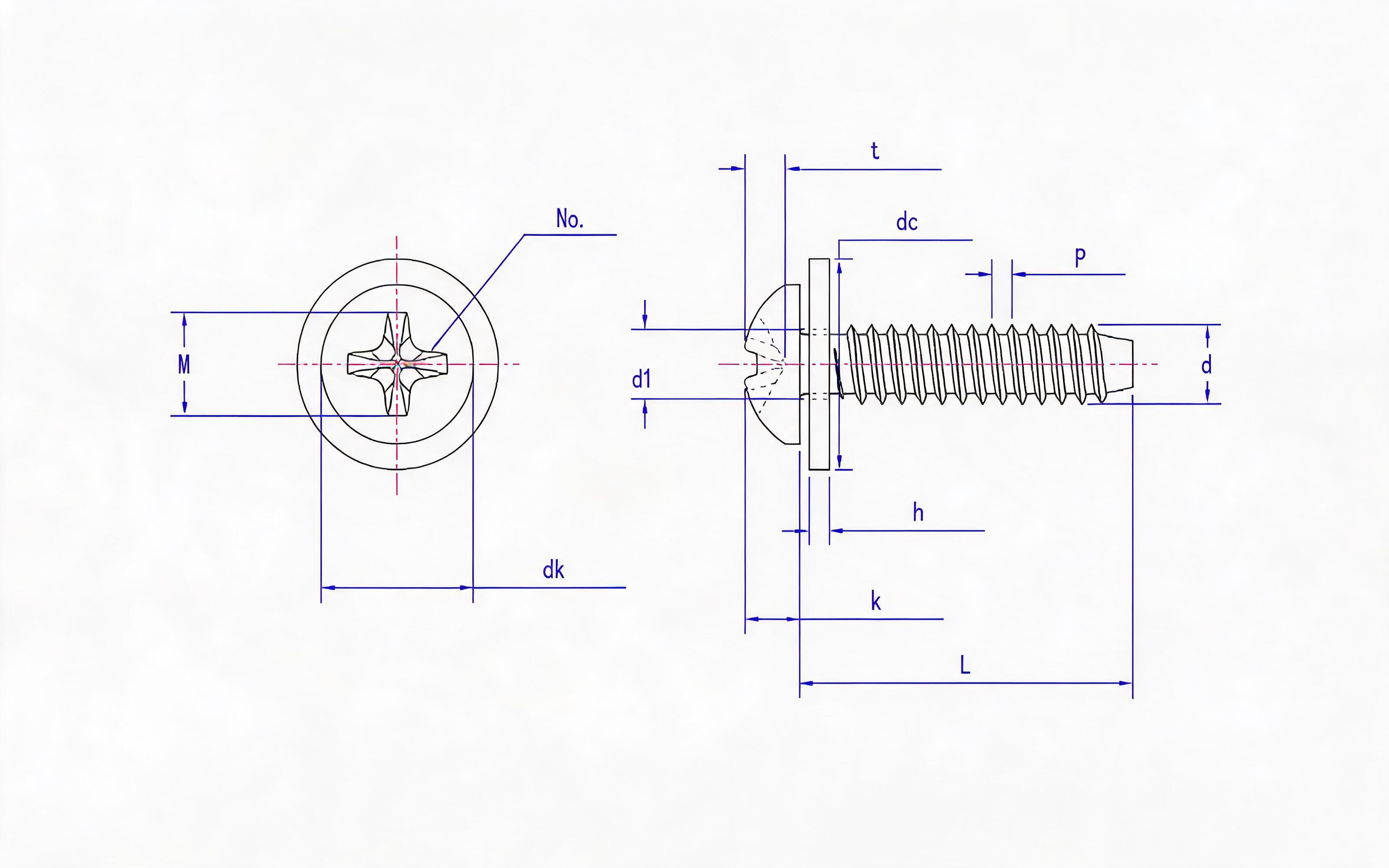 Cross recessed panhead self-tapping screw and flat washer combination type F Standard Drawing