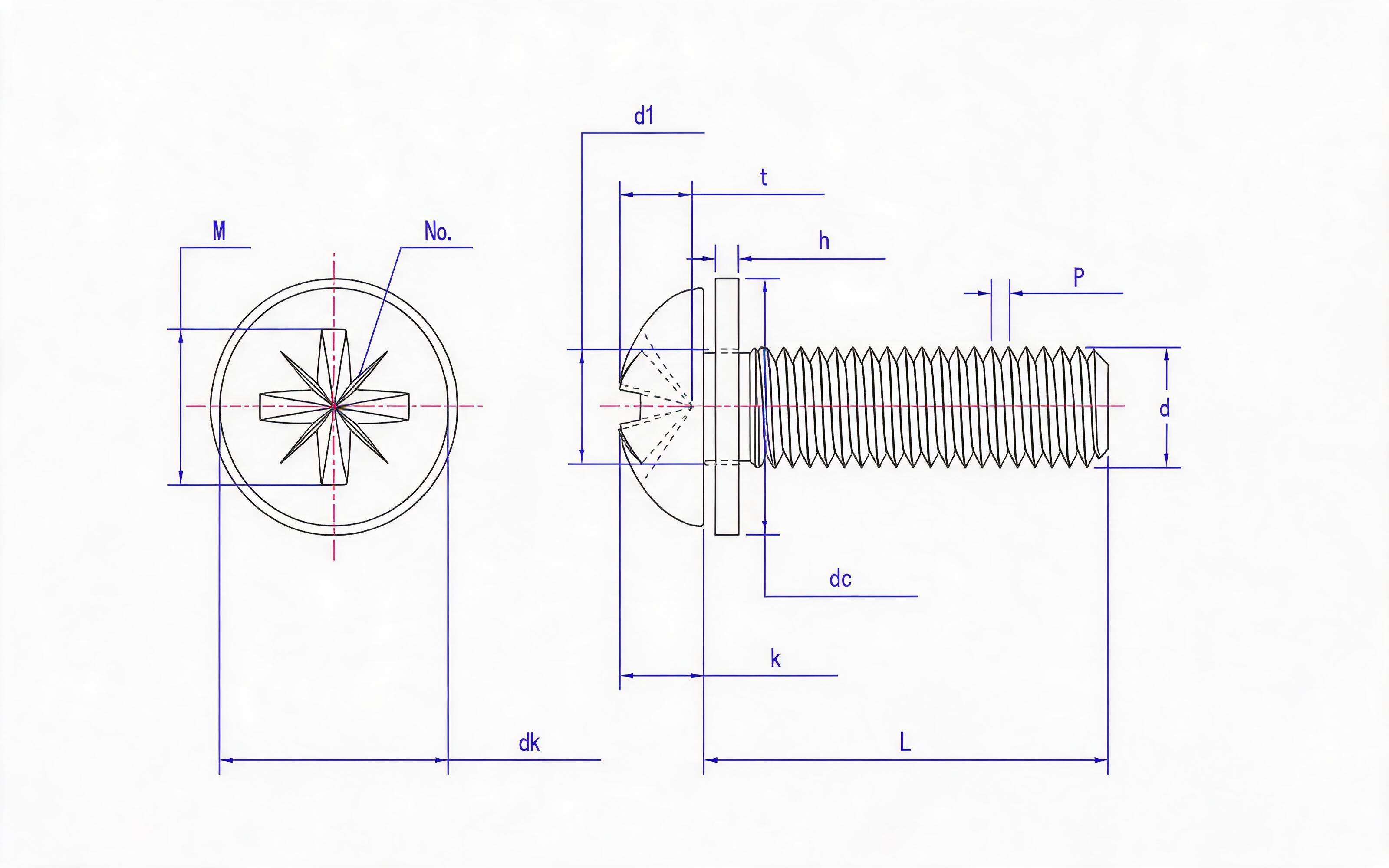 Combination of cheese head pan screw (Z-groove) and flat washer Standard Drawing
