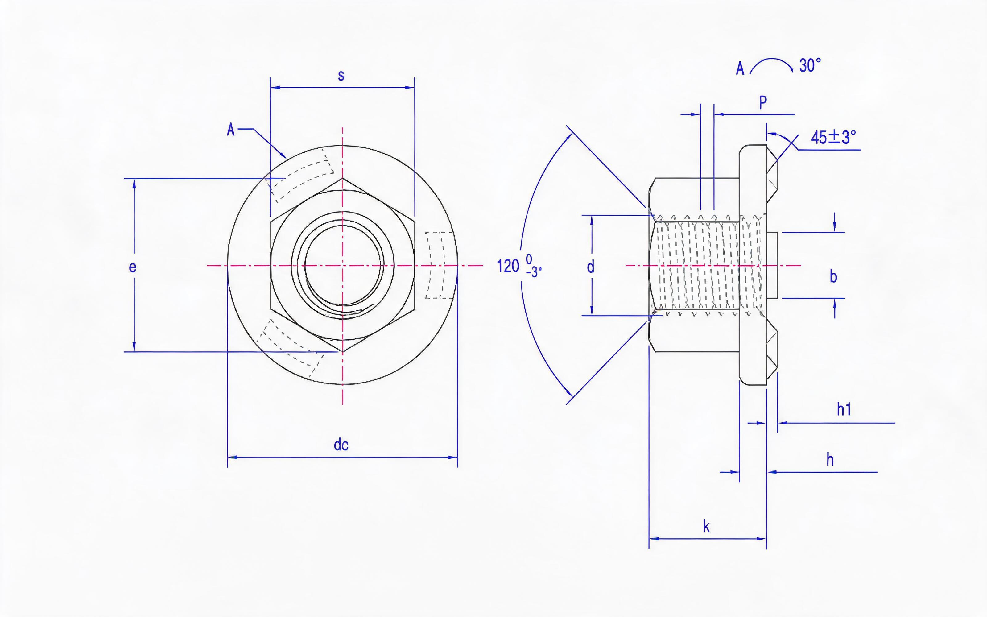 Welded hexagon flange nut Standard Drawing