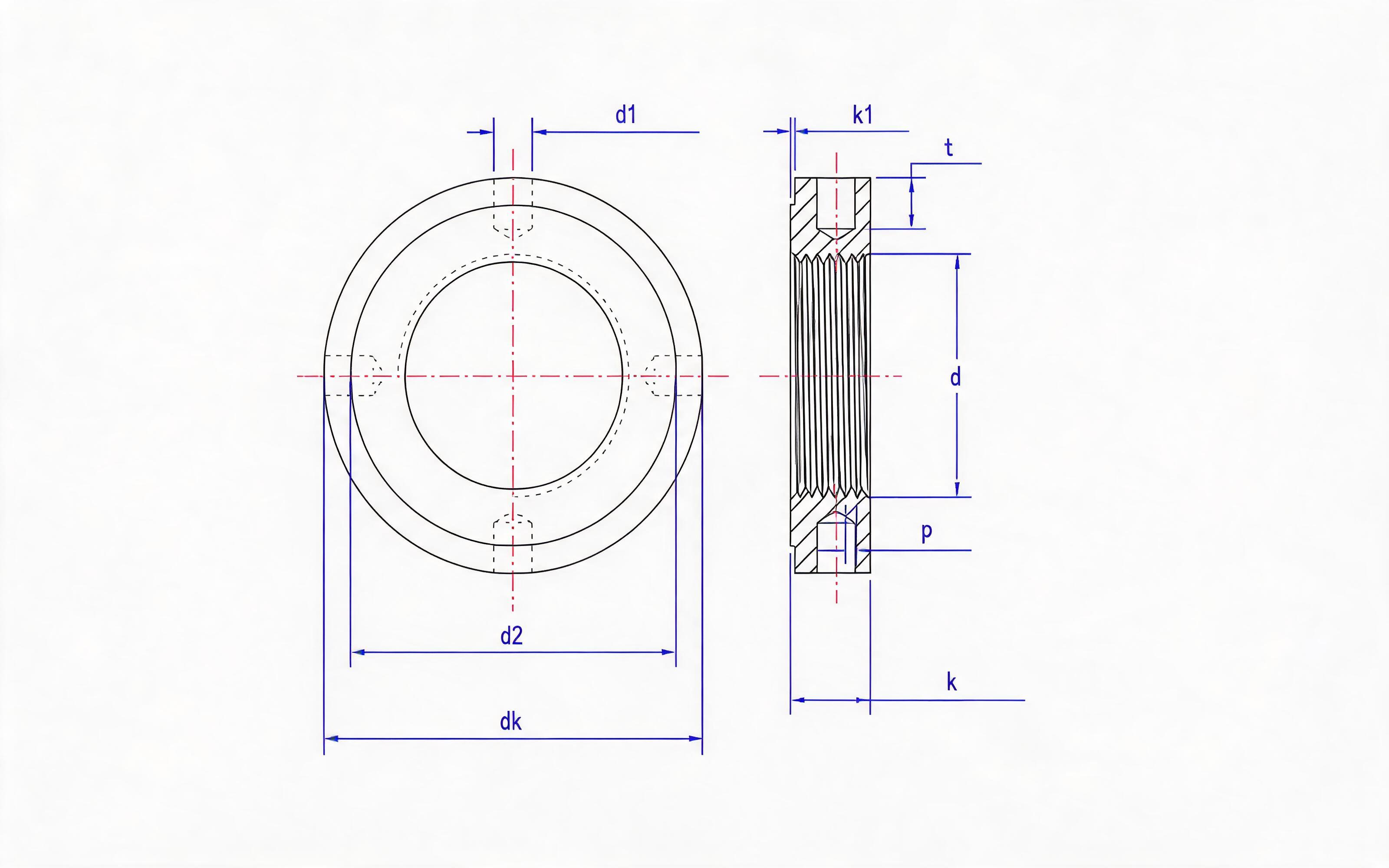 Side round nut with hole Standard Drawing