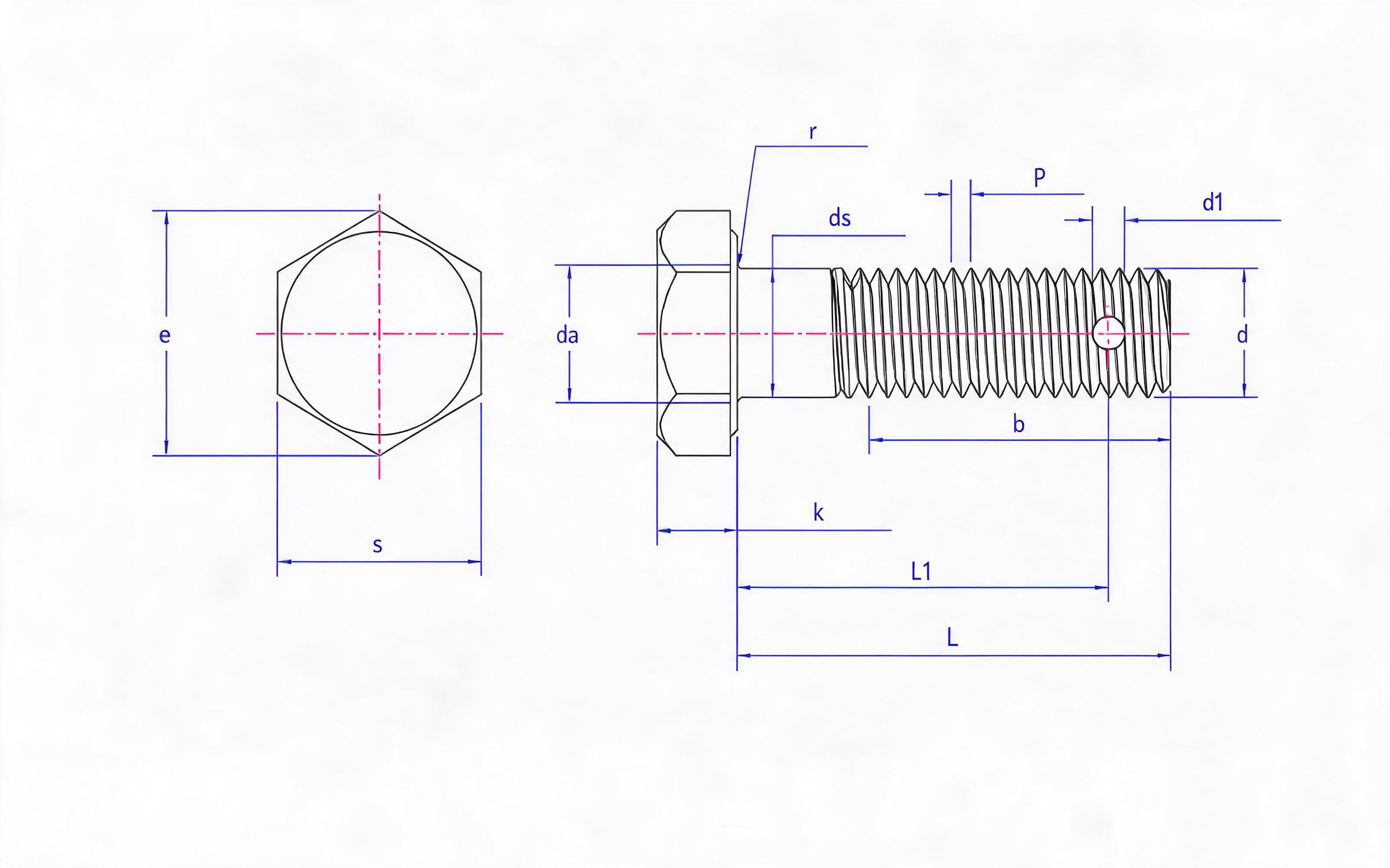 Hexagon screw bolt with hole Standard Drawing