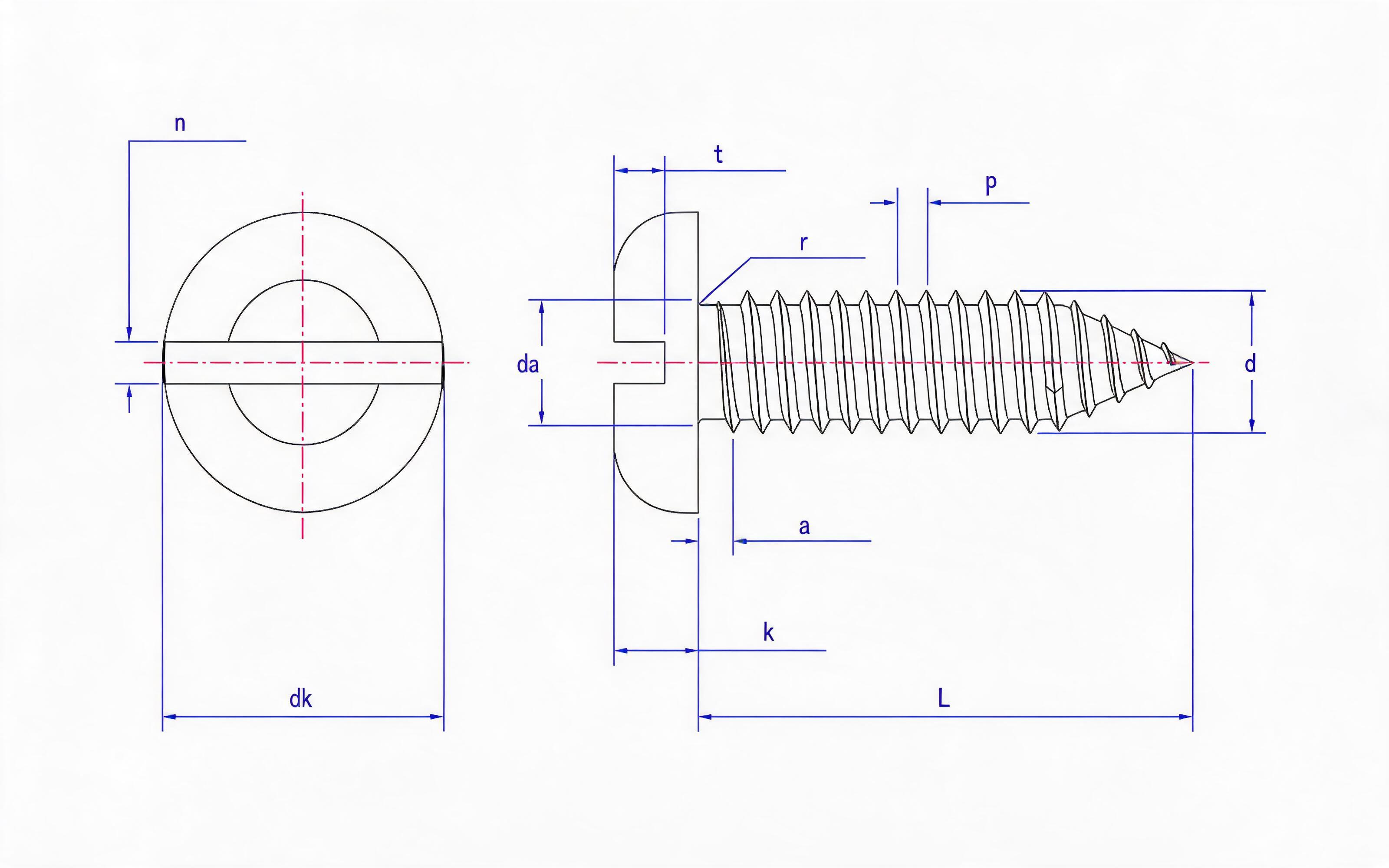 Slotted panhead self-tapping screw Type C Standard Drawing