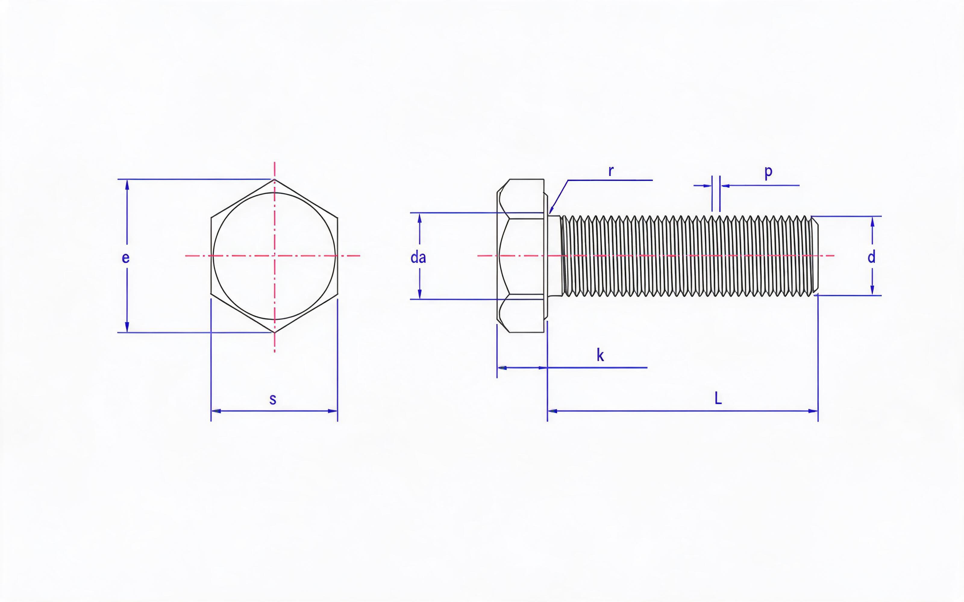 Full thread fine thread hexagon bolt Standard Drawing