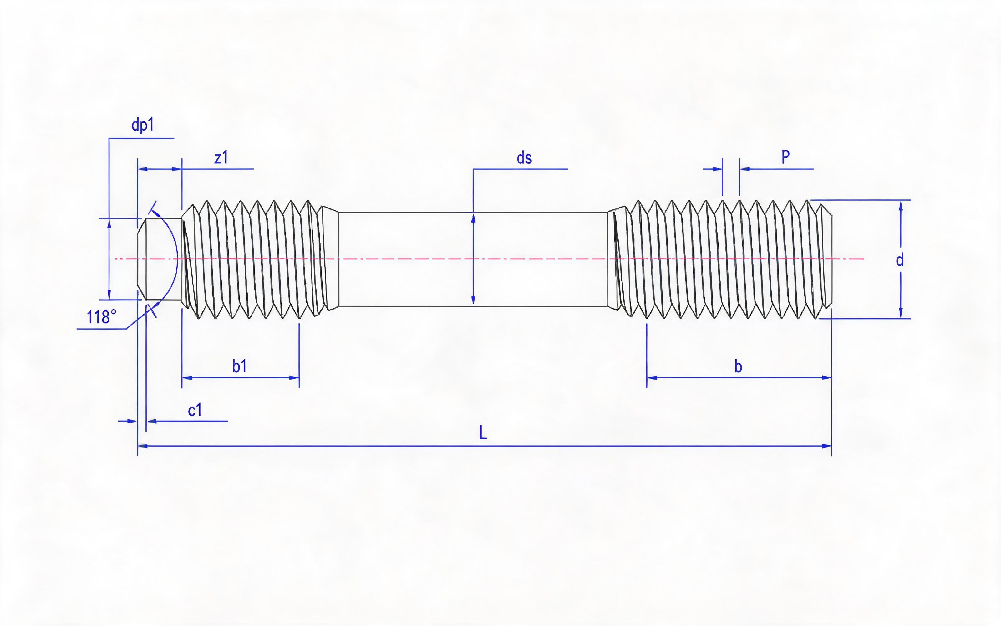 Type C and Type L Double-head Long Thread Studs (d ≤ 56mm) Table 2 Standard Drawing
