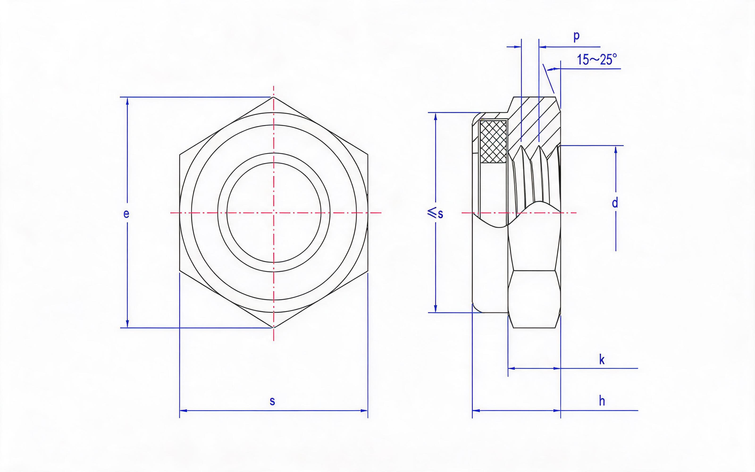 NONMETALLIC INSERT HEXAGON LOCK THIN NUT Standard Drawing
