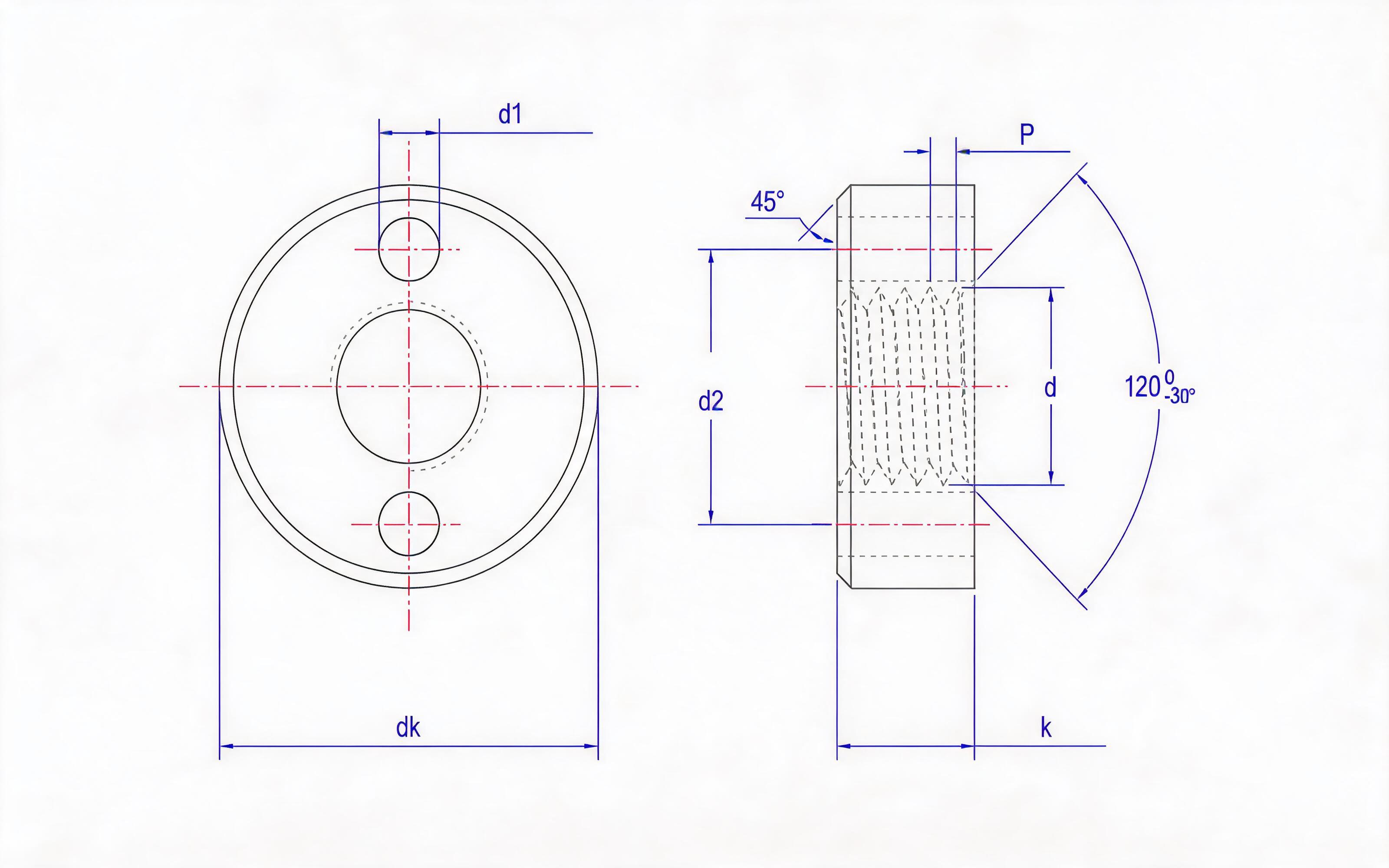End round nut with hole (through hole) Standard Drawing