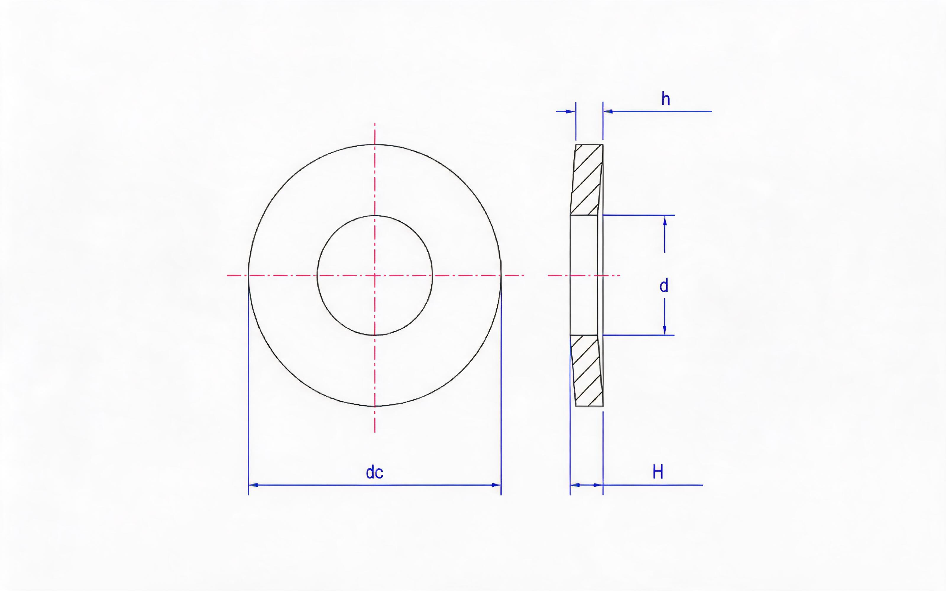 Belleville spring washer (1.25mm<h ≤ 6mm, d H13) Table 3 Standard Drawing