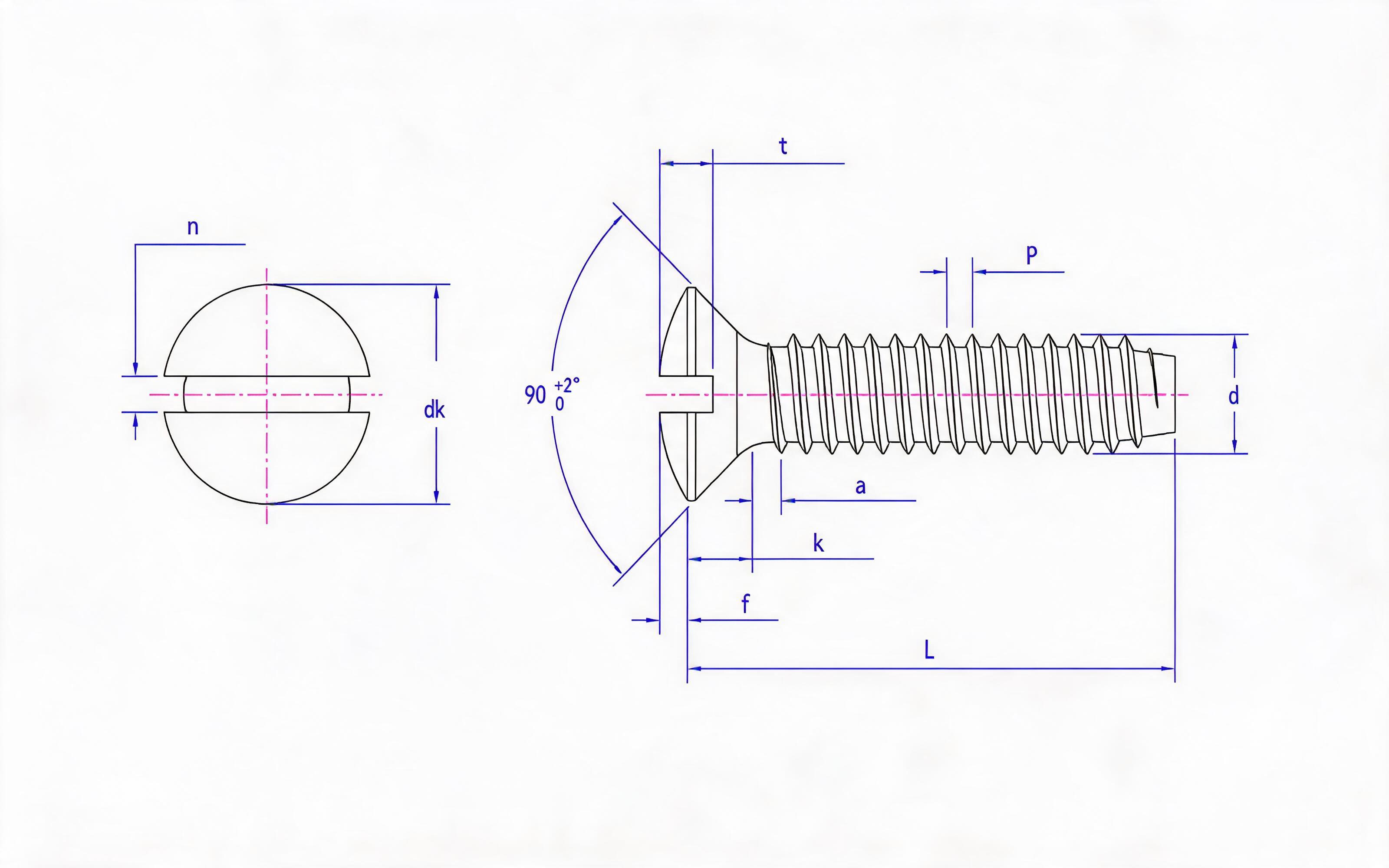 Slotted countersunk head self-tapping screw type F Standard Drawing