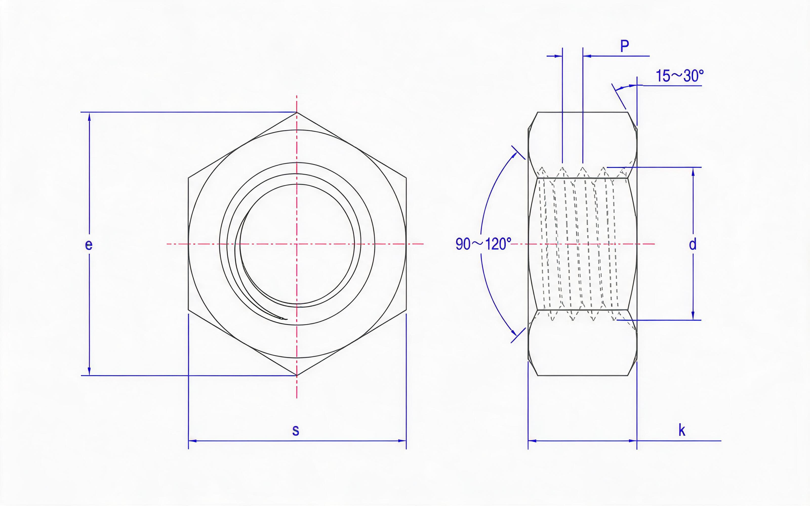 Type 1 hexagon fine thread nut Standard Drawing