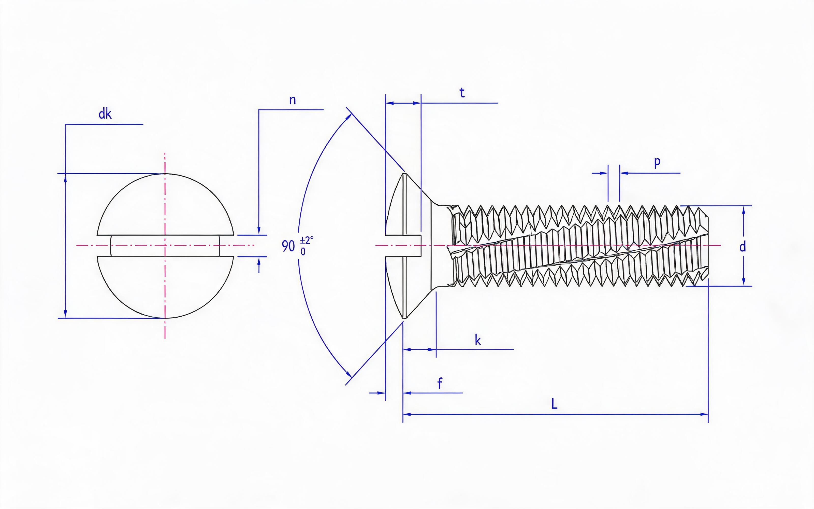 Slotted countersunk head cutting thread screw (enterprise standard) Standard Drawing