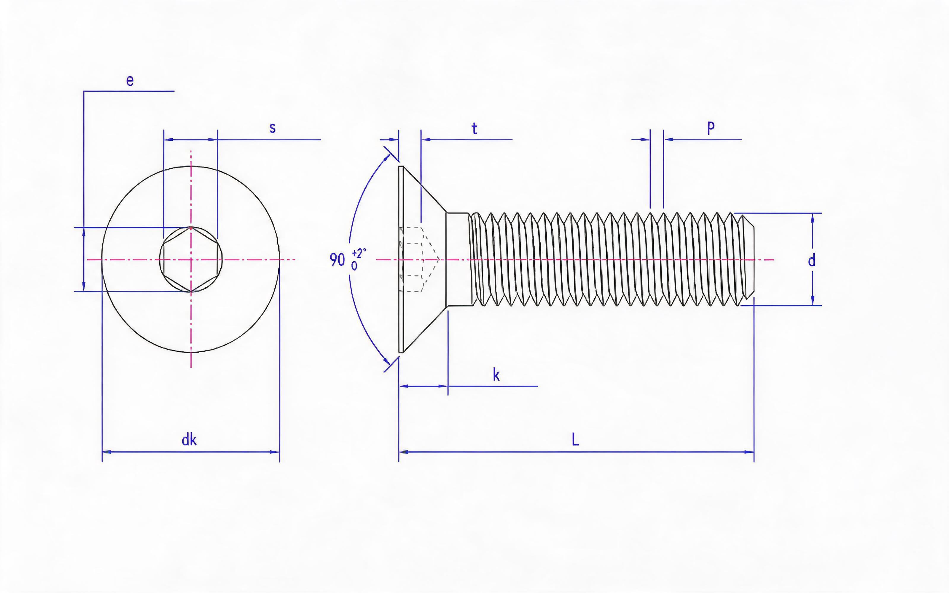Hexagon socket countersunk head screw Standard Drawing