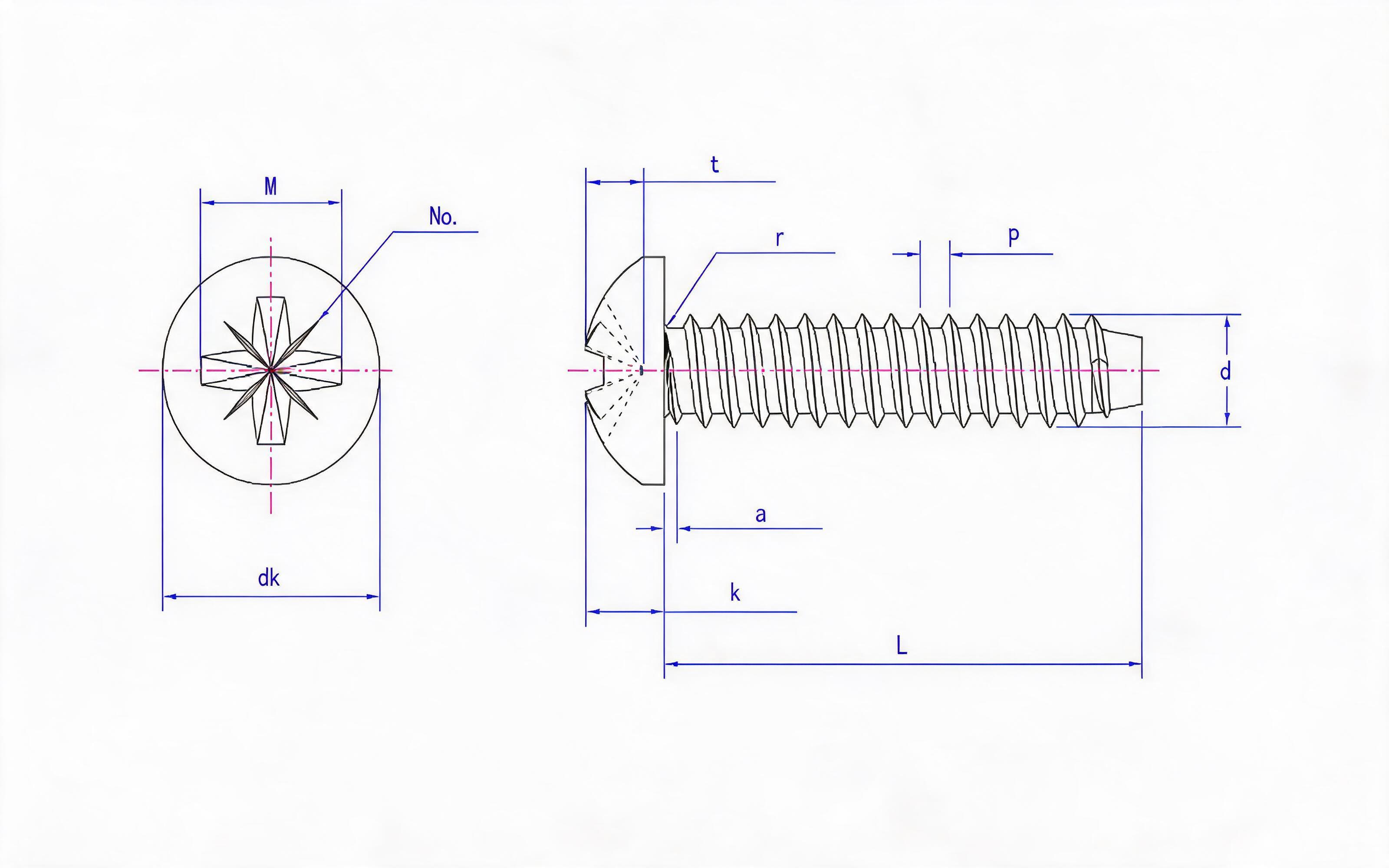 Type F of mitre groove panhead self-tapping screw Standard Drawing