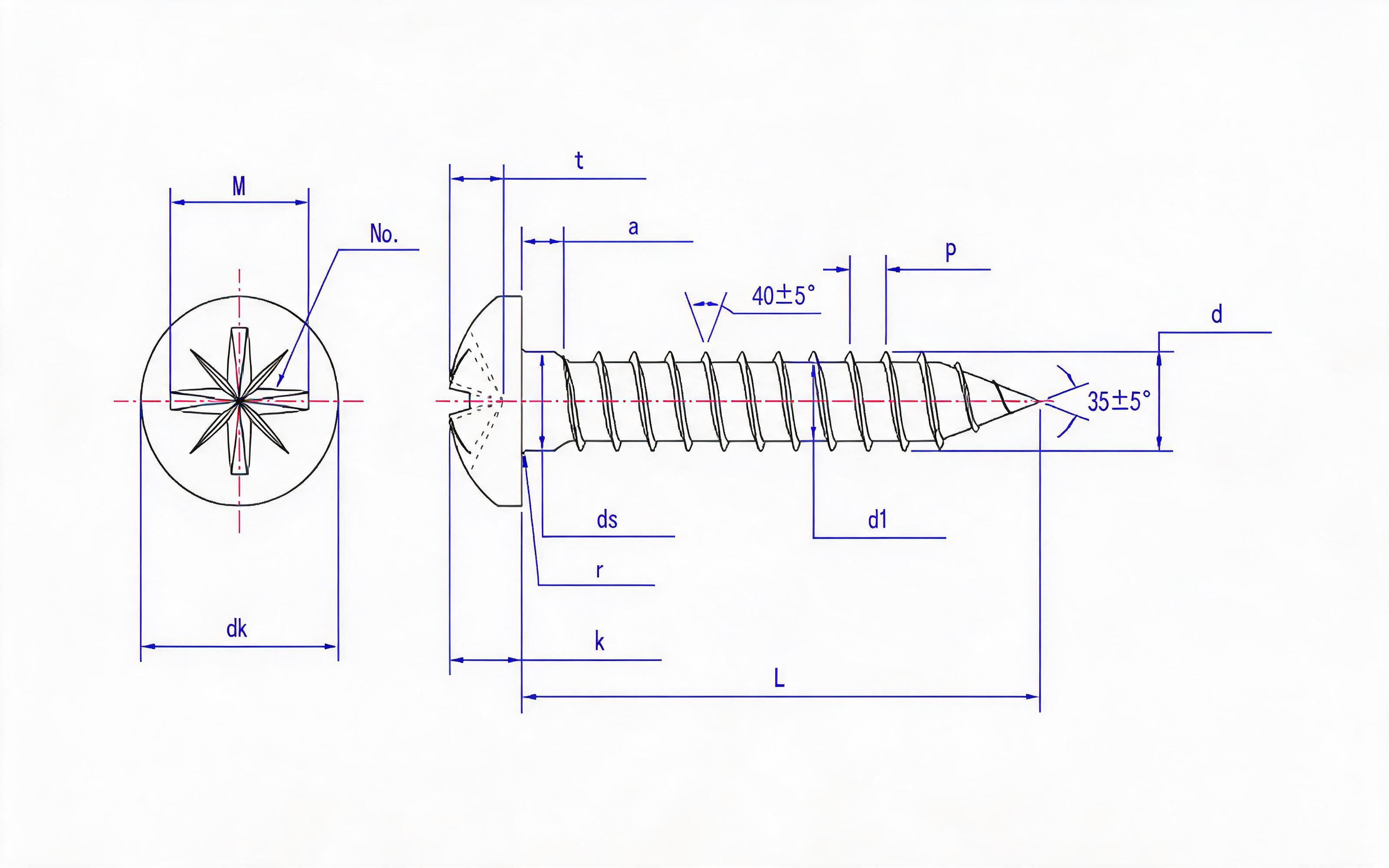 Rice groove panhead plastic self-tapping screw - (Z type) Standard Drawing