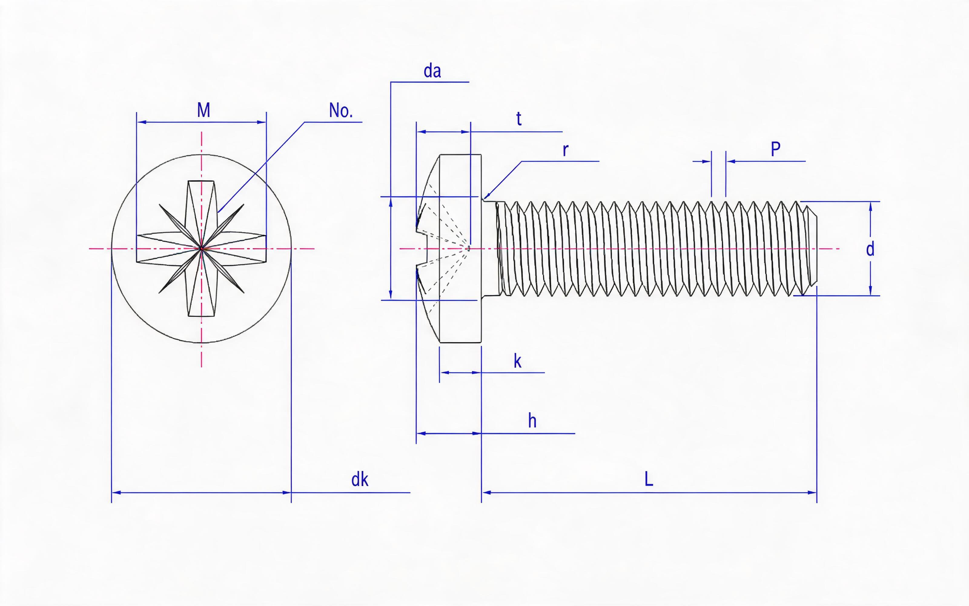 Herringbone groove spherical cheese head screw (Z-groove) Standard Drawing