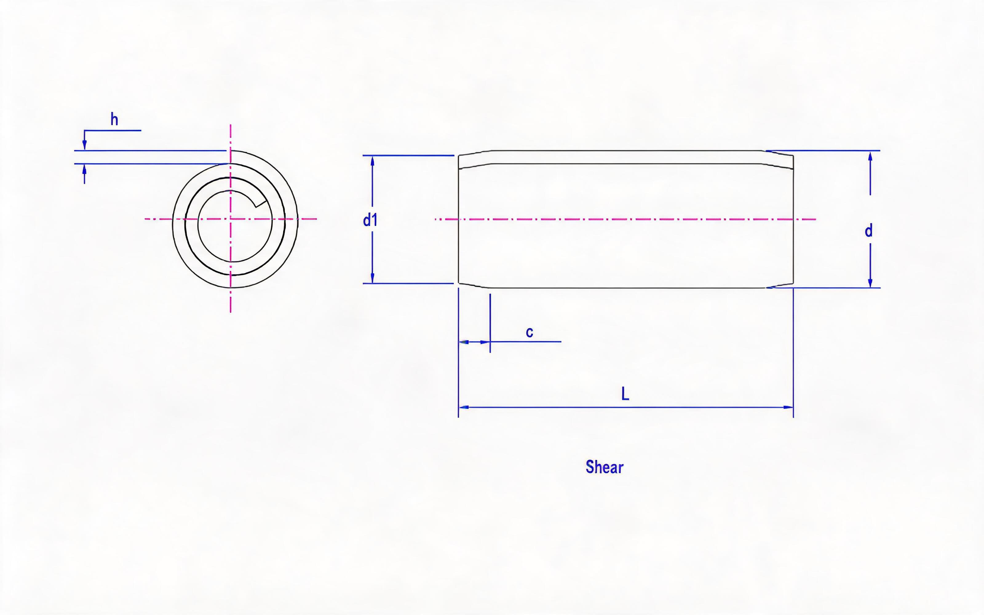 Lightweight coiled elastic cylindrical pin (austenitic stainless steel) Standard Drawing