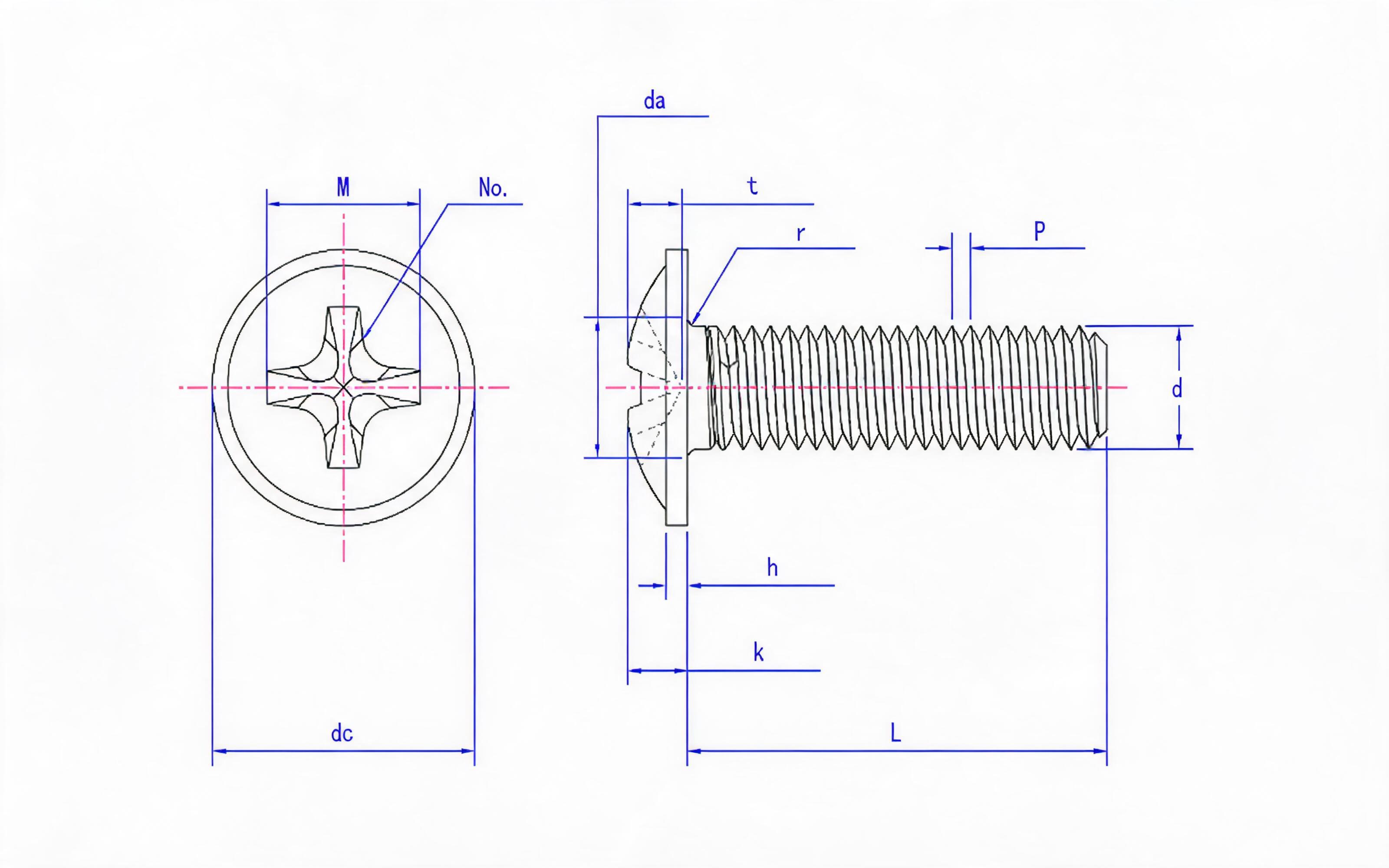 Cross recessed pan-head gasket screw (H-groove) Standard Drawing