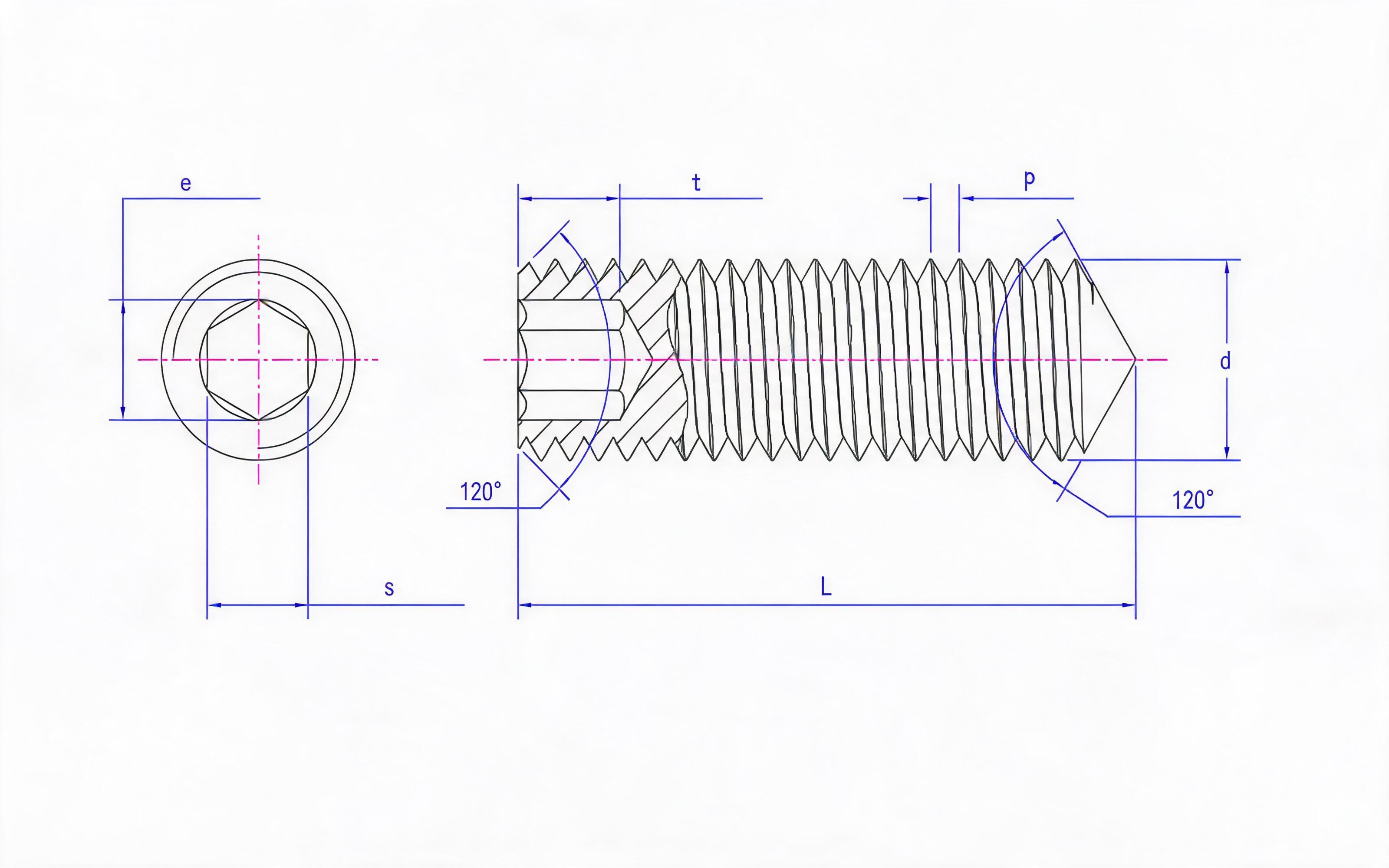 Hexagon cone end set screw Standard Drawing