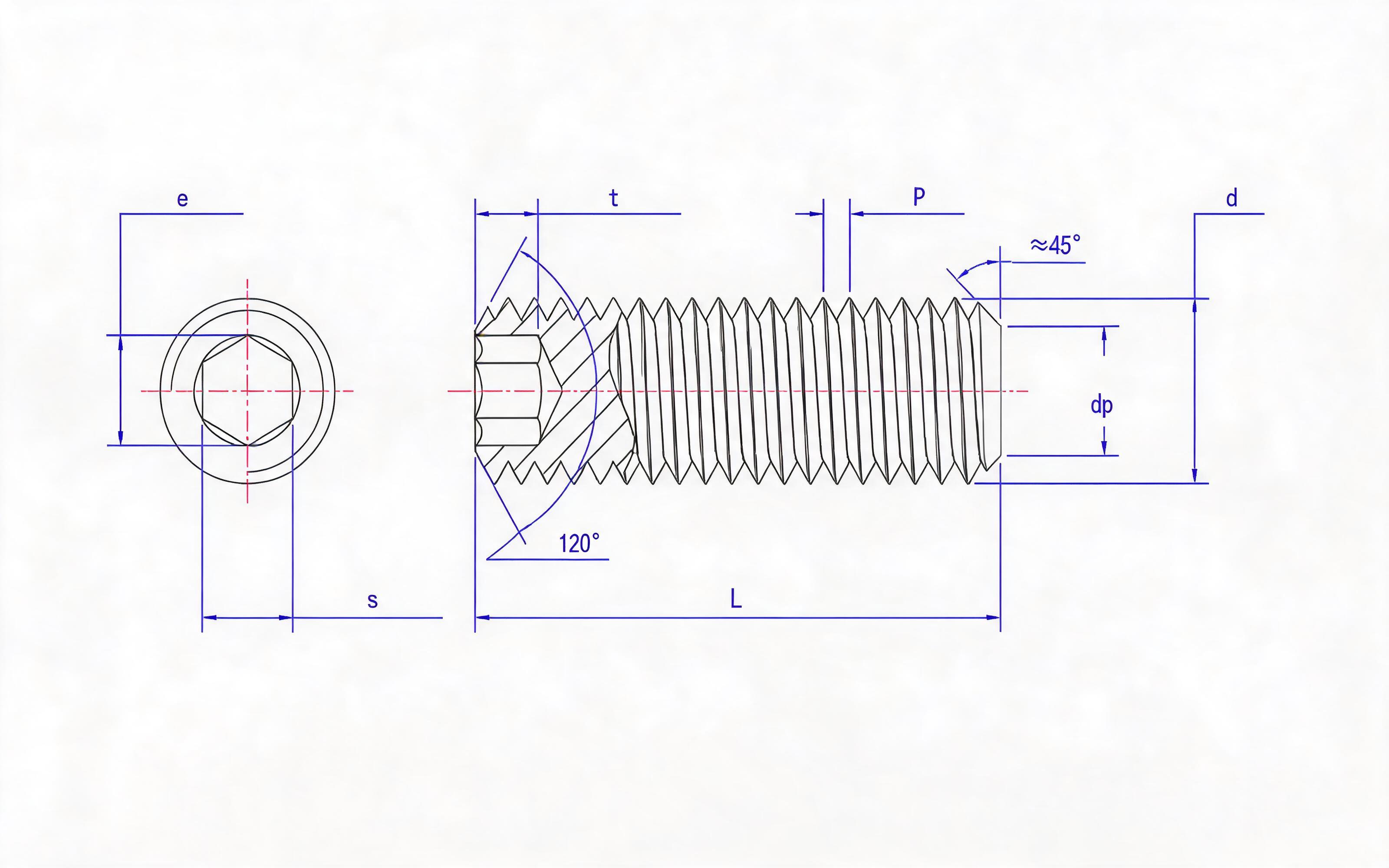 Hexagon flat end set screw Standard Drawing