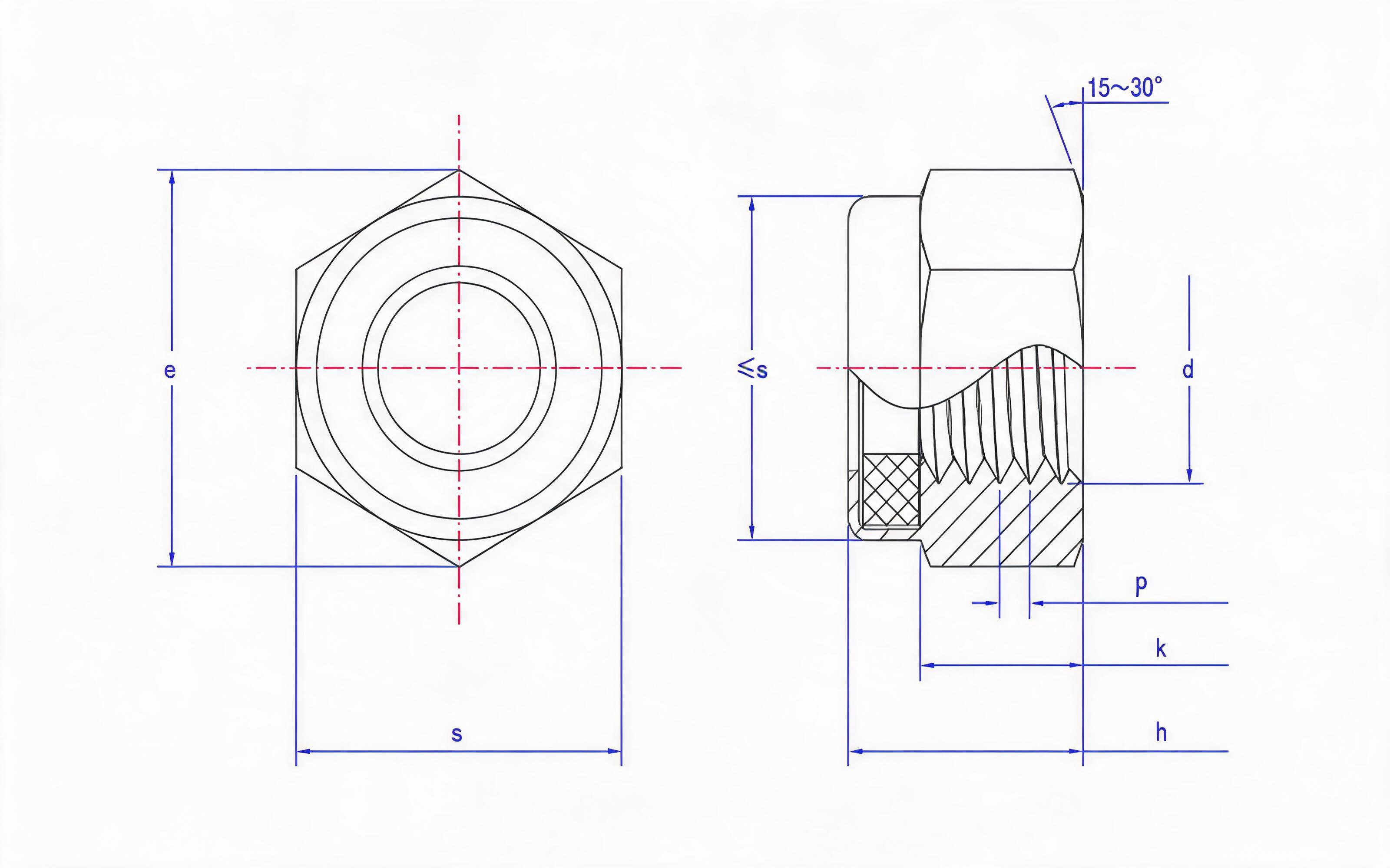 Type 1 hexagon nylon lock nut Grade 5, 8 and 10 Standard Drawing