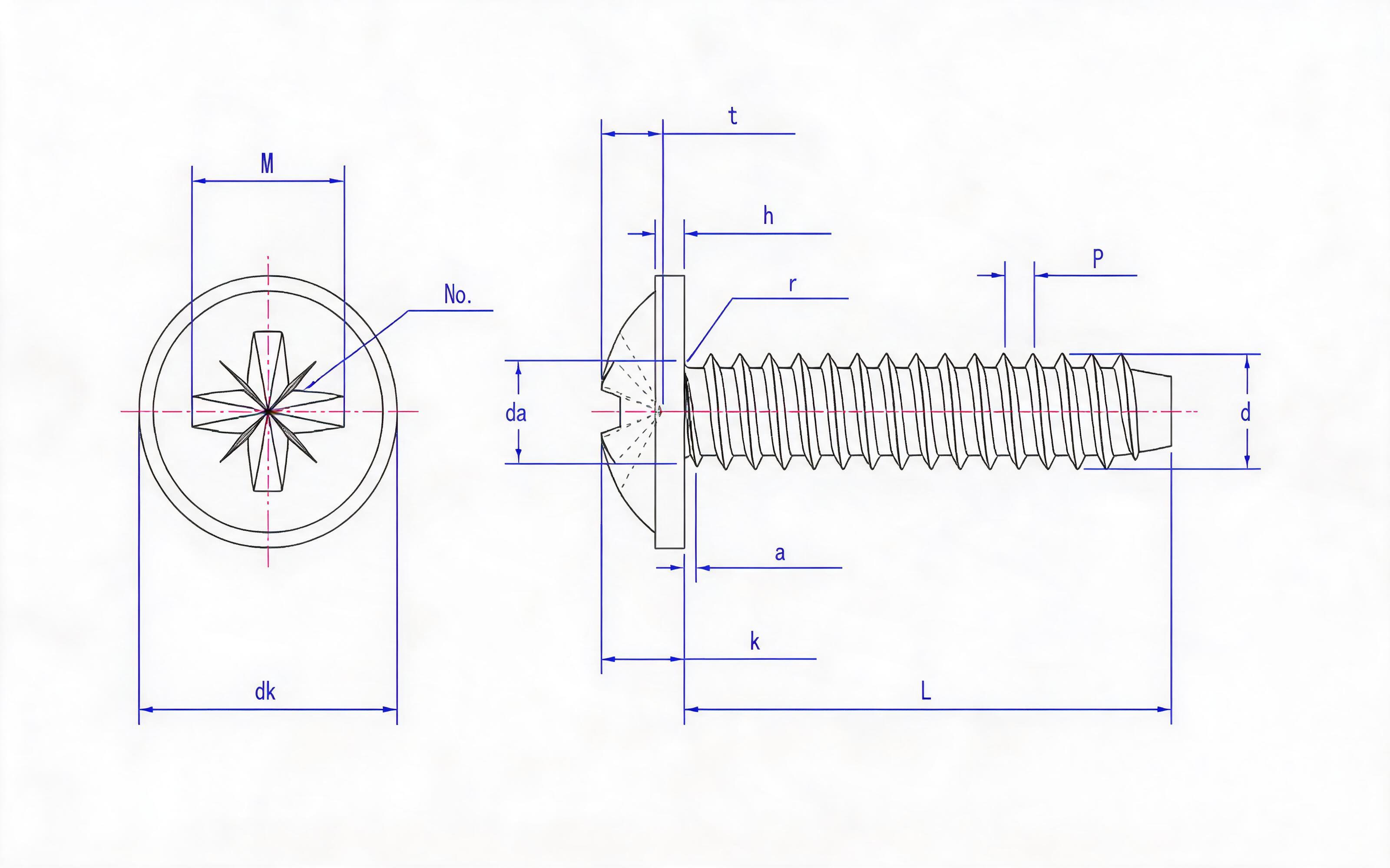 Type F self-tapping screw with herringbone groove round head flange Standard Drawing