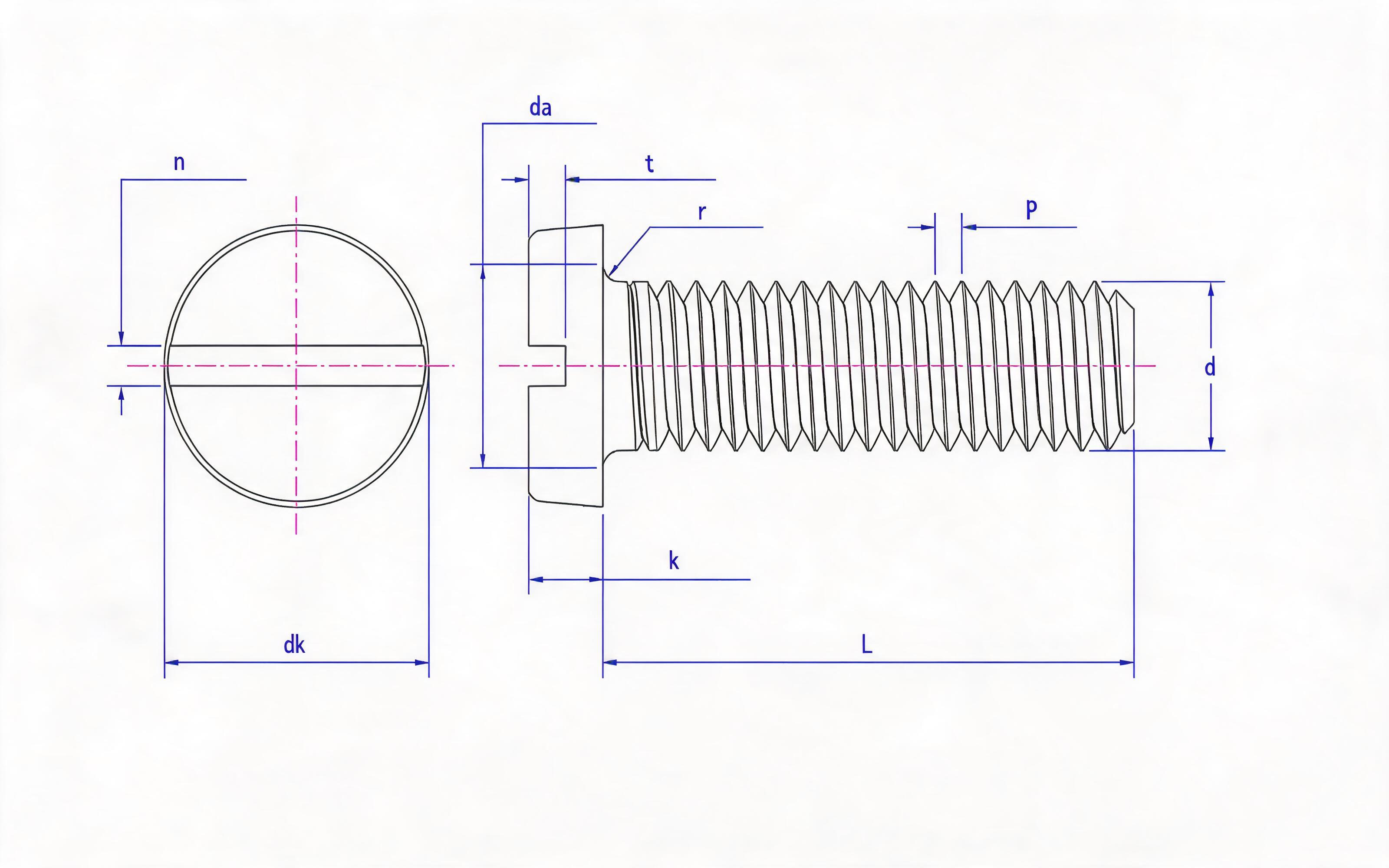 Slotted cheese head screw Standard Drawing