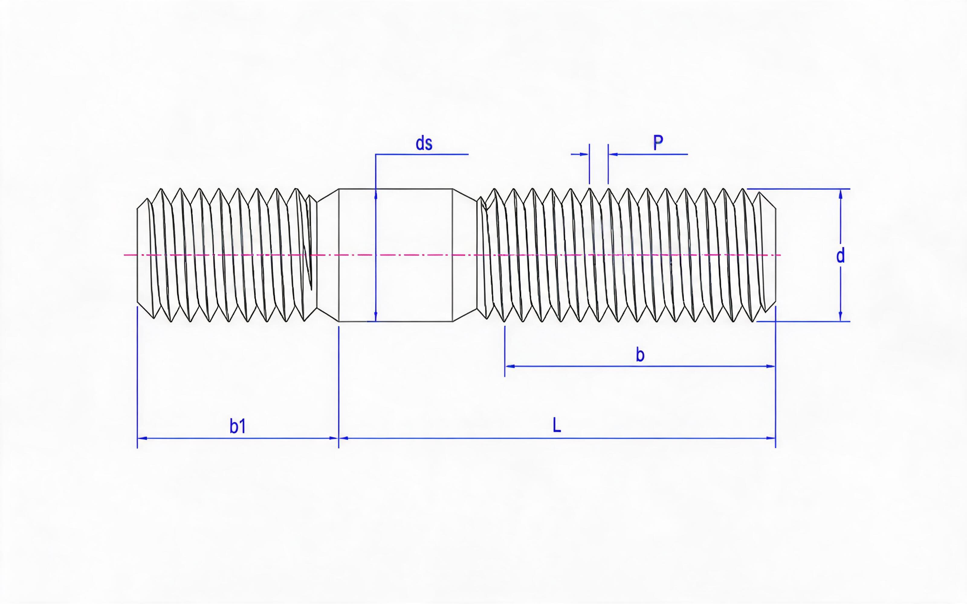 Double-head bolt of coarse rod b1=2.5d Standard Drawing