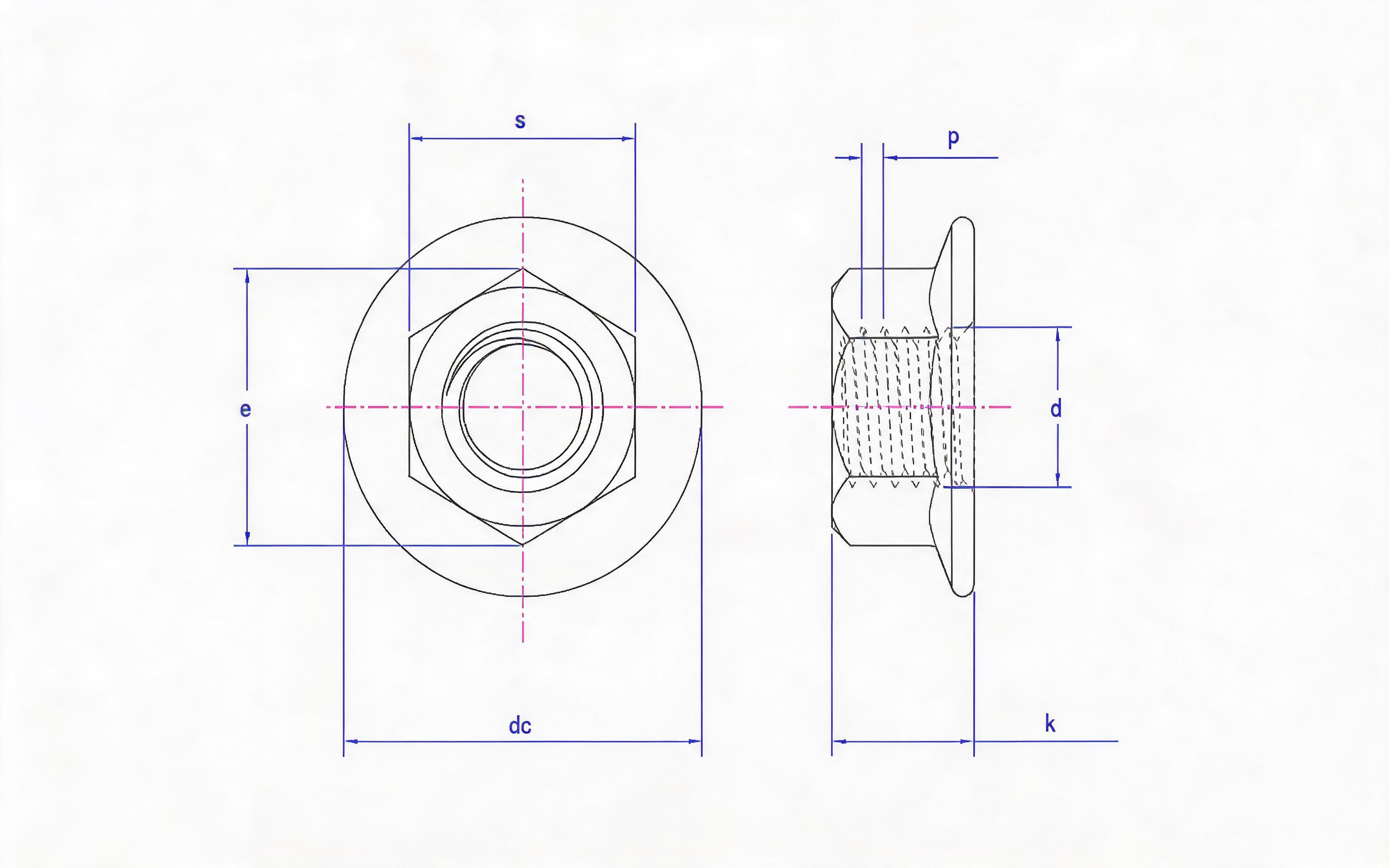 Type 2 hexagon flange nut Standard Drawing