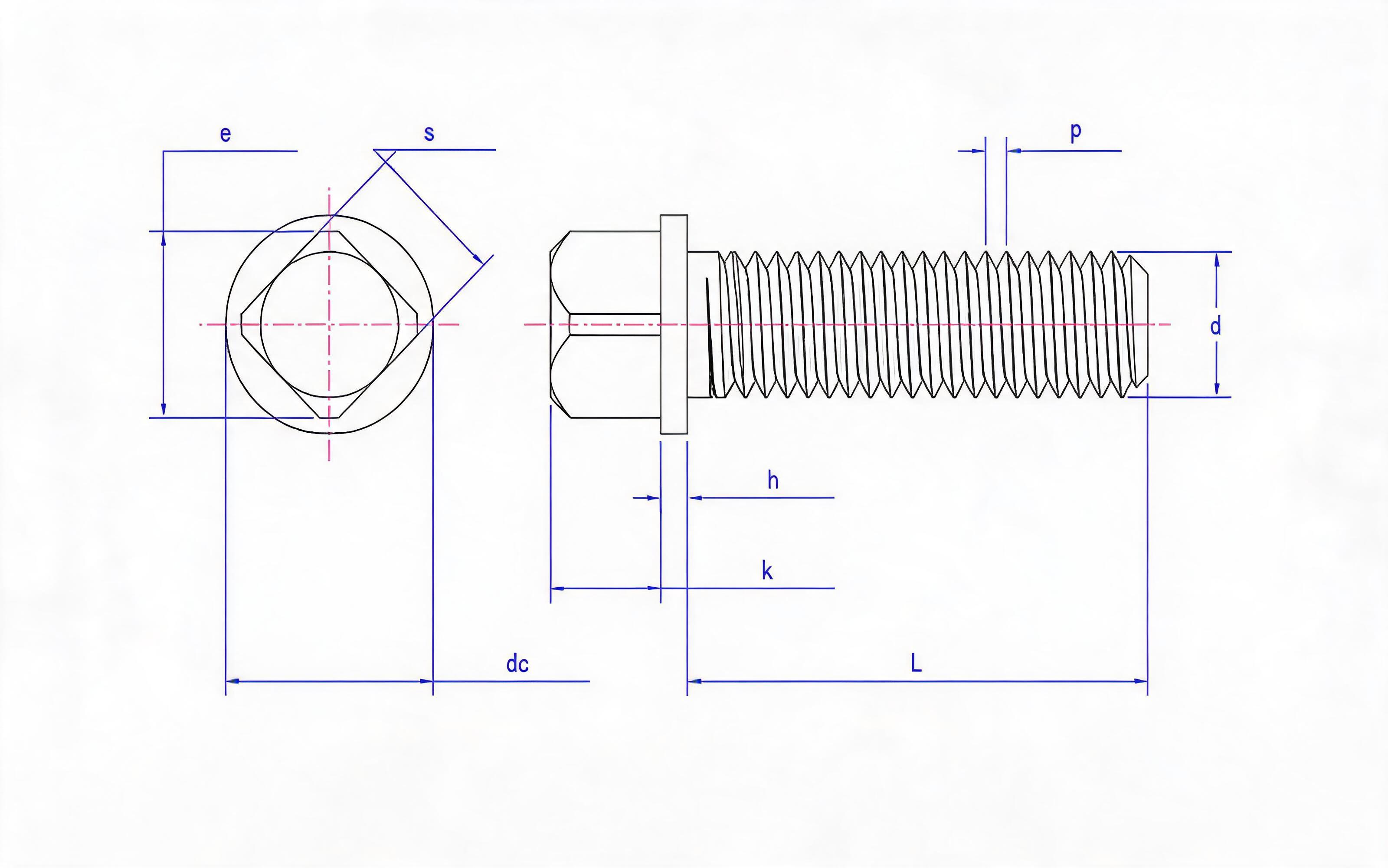 Square head bolt with gasket Standard Drawing