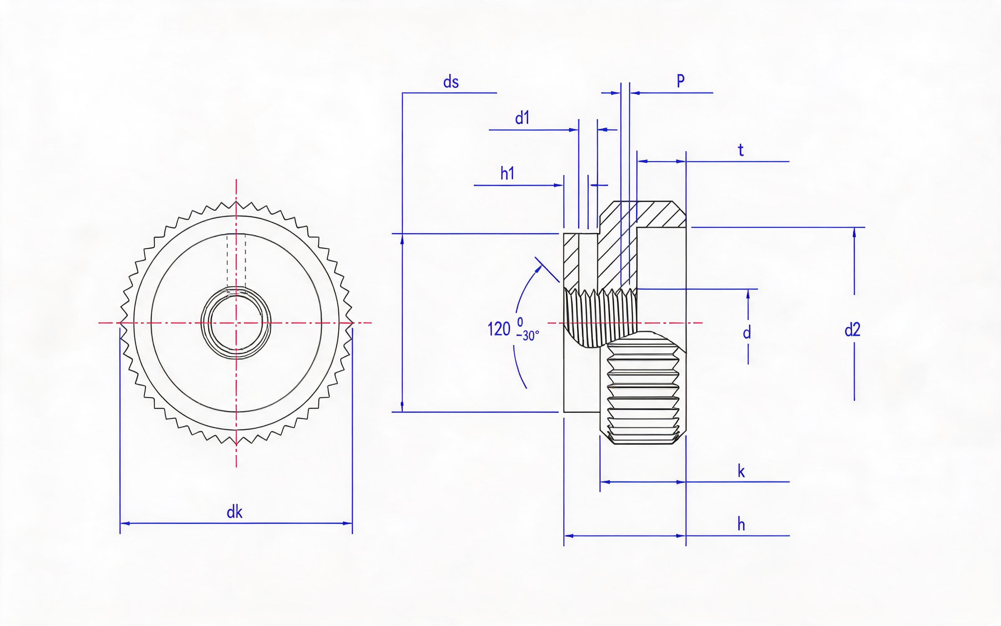 Type B knurled nut Standard Drawing