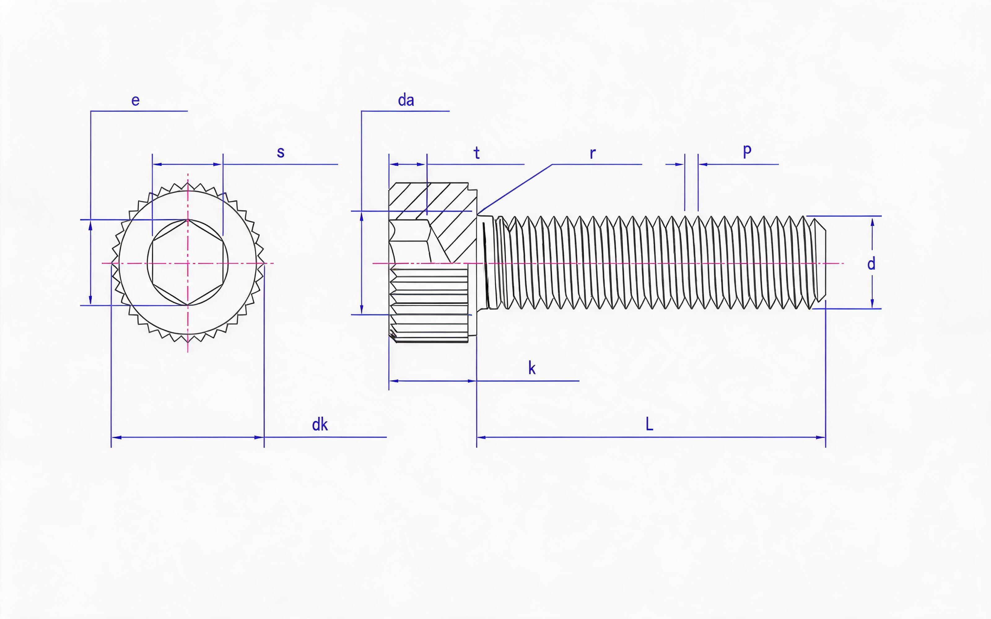 Knurled hexagon socket head cap screw Standard Drawing