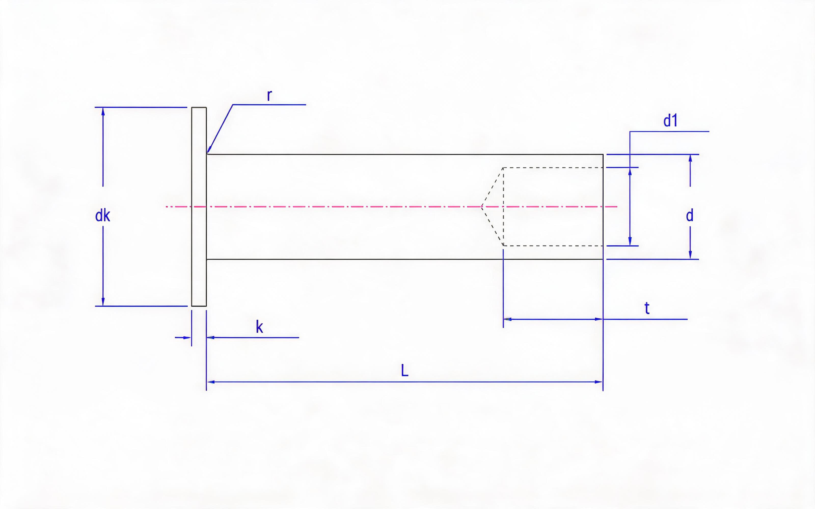 FLAT HEAD HALF HOOK RIVETS (Ferrous Metal) Standard Drawing
