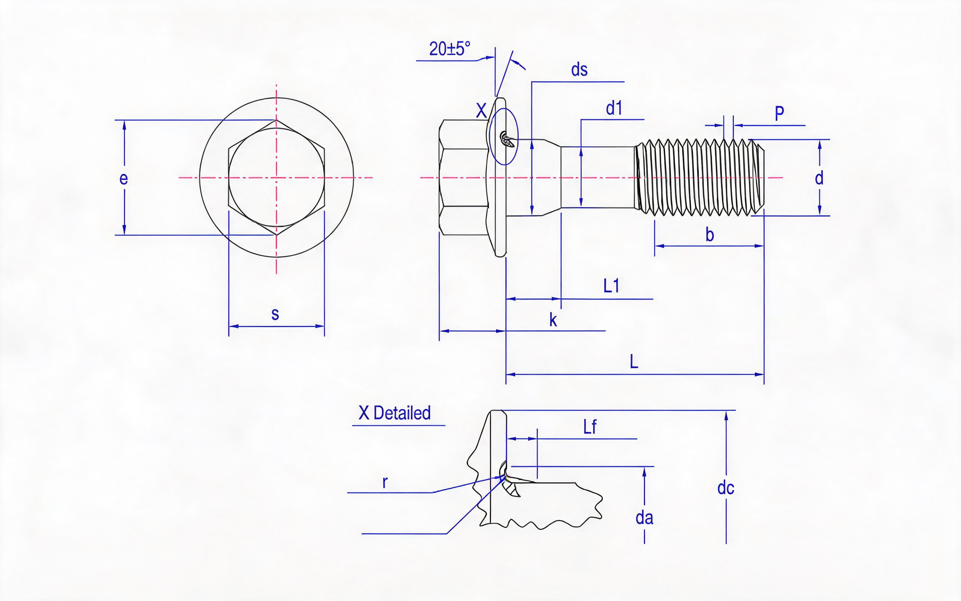 Hexagon flange thin rod bolt (U-shaped) Standard Drawing