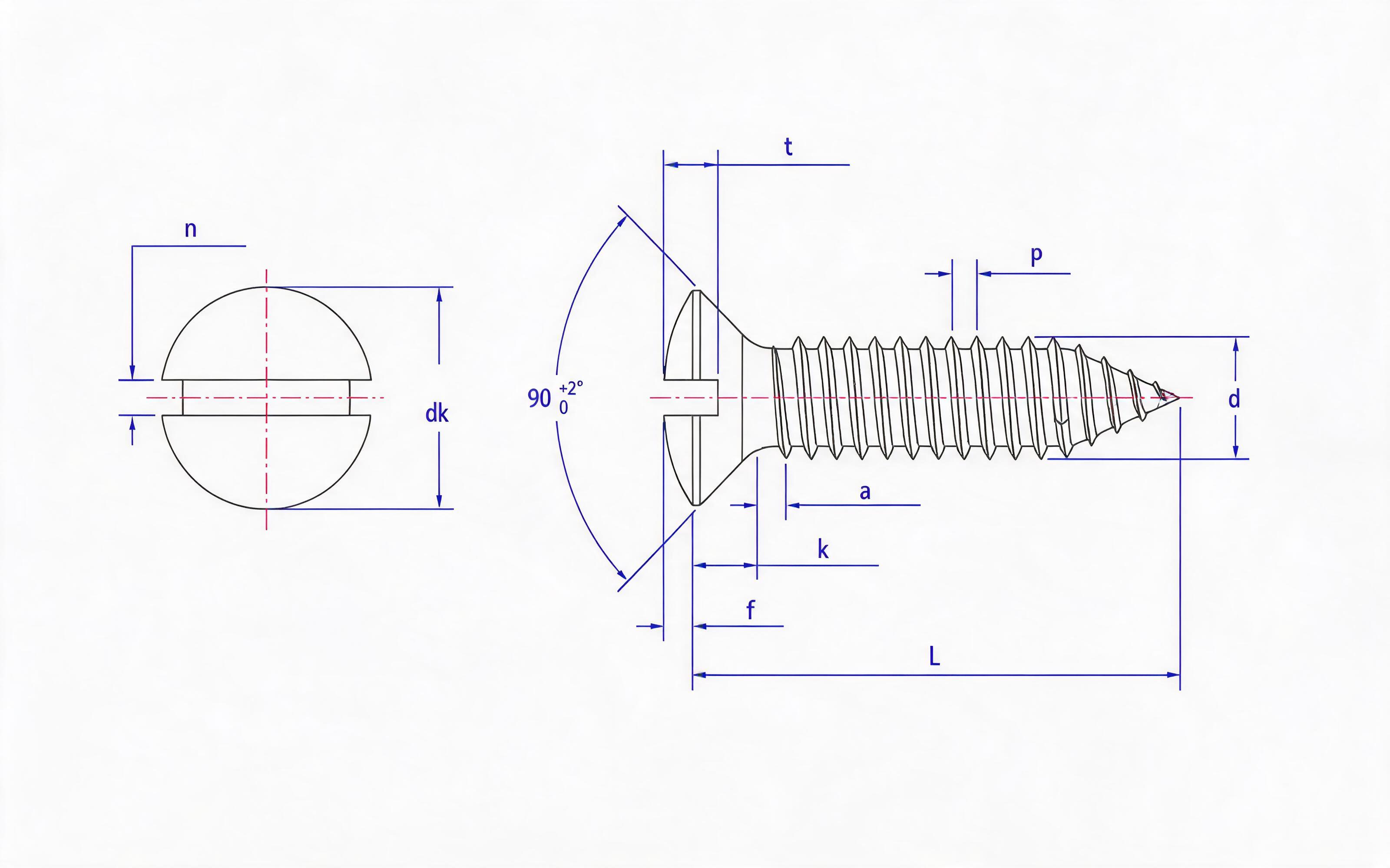 Slotted countersunk head self-tapping screw Type C Standard Drawing