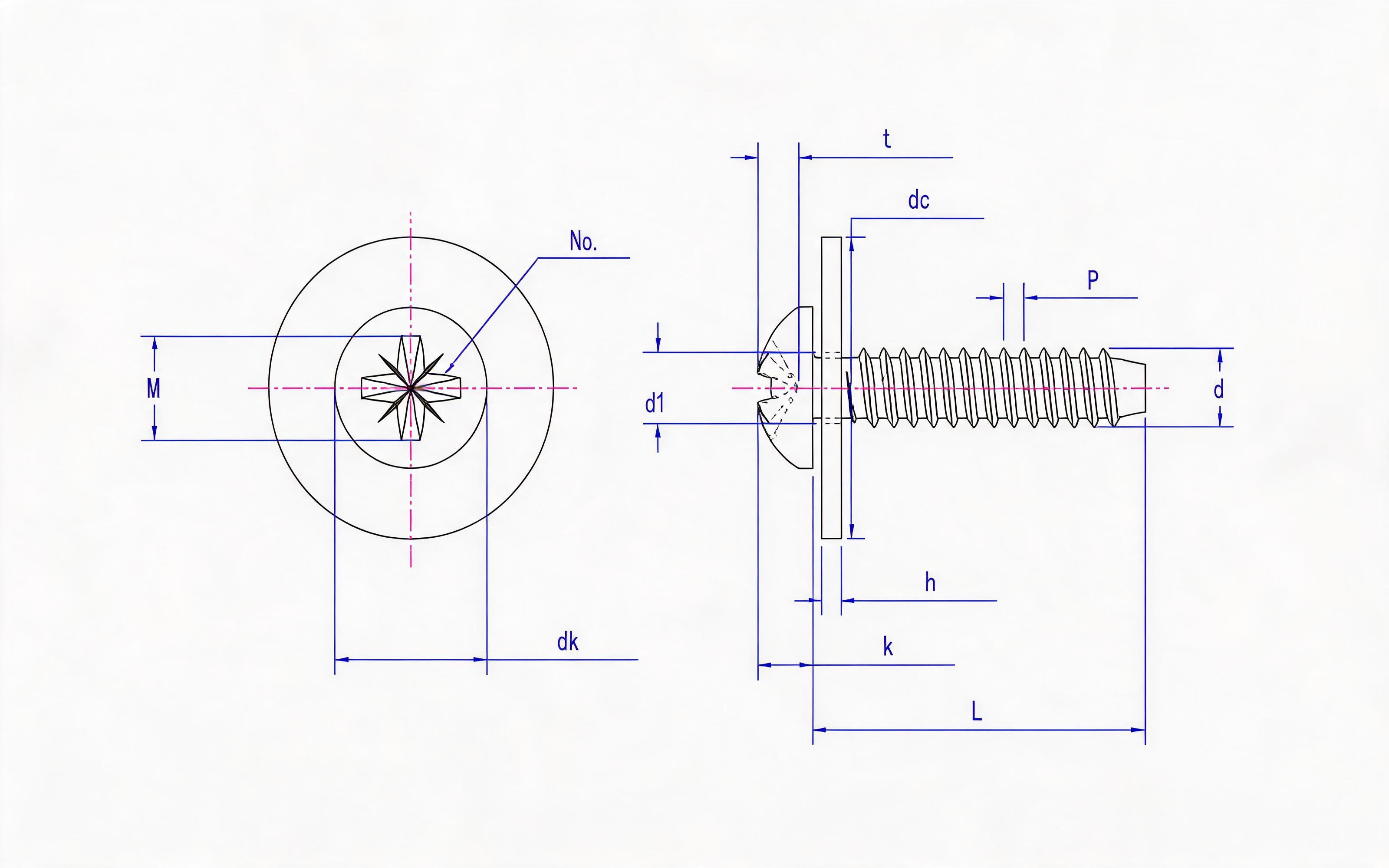 Type F combination of herringbone groove panhead self-tapping screw and large flat washer Standard Drawing