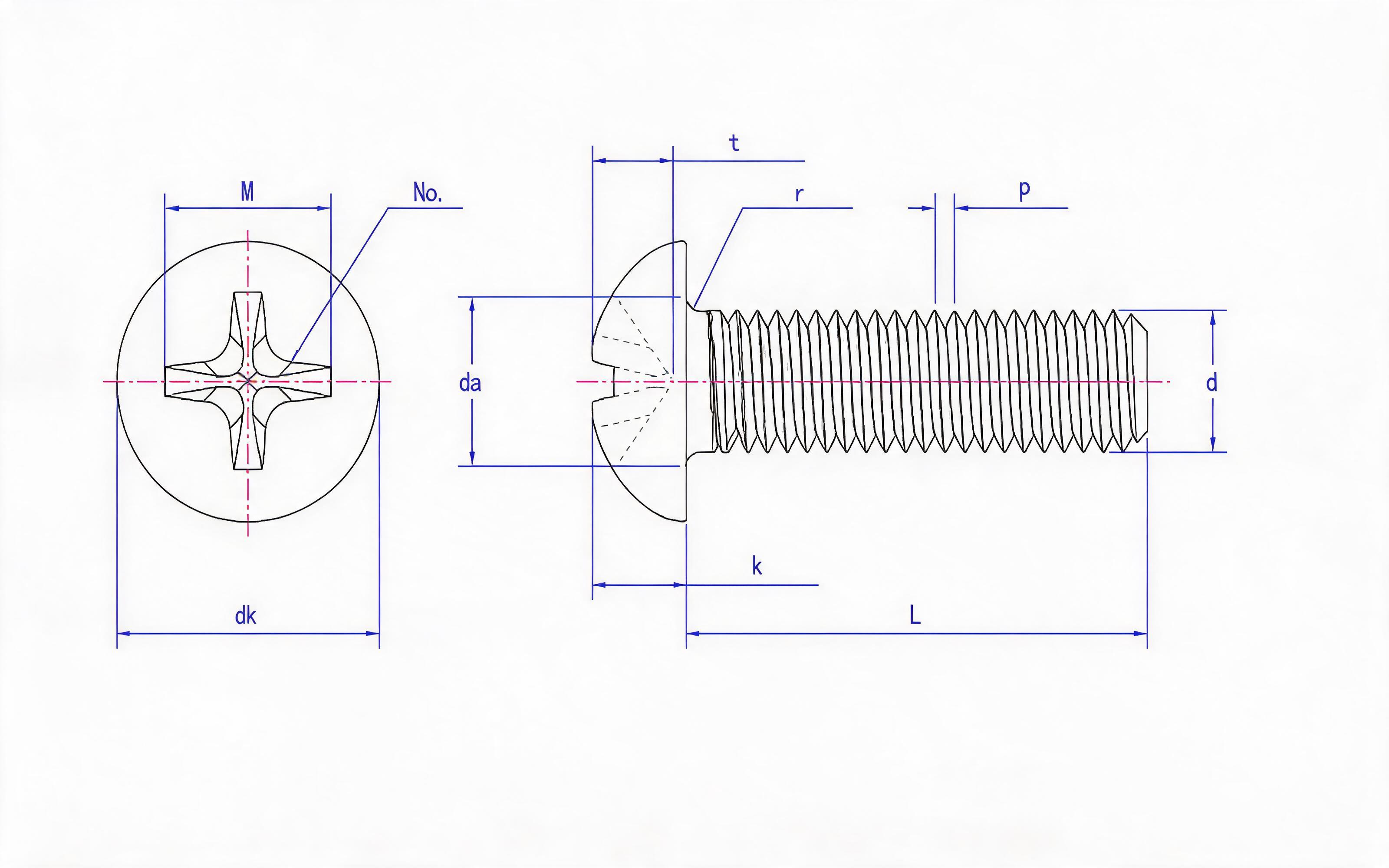 Cross recessed pan-head screw (H-groove) Standard Drawing