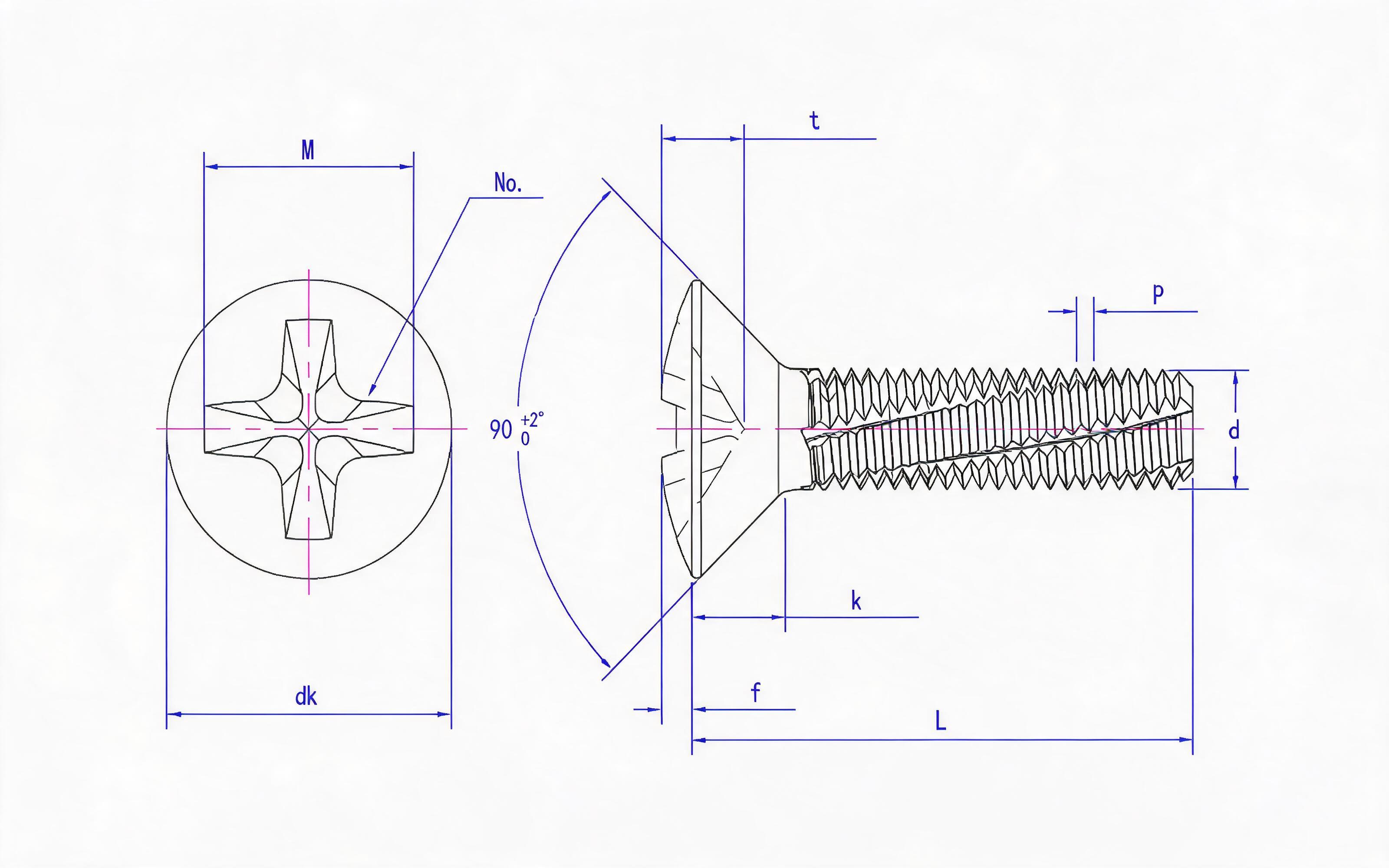 Cross recessed countersunk head cutting screw (Type H) Standard Drawing