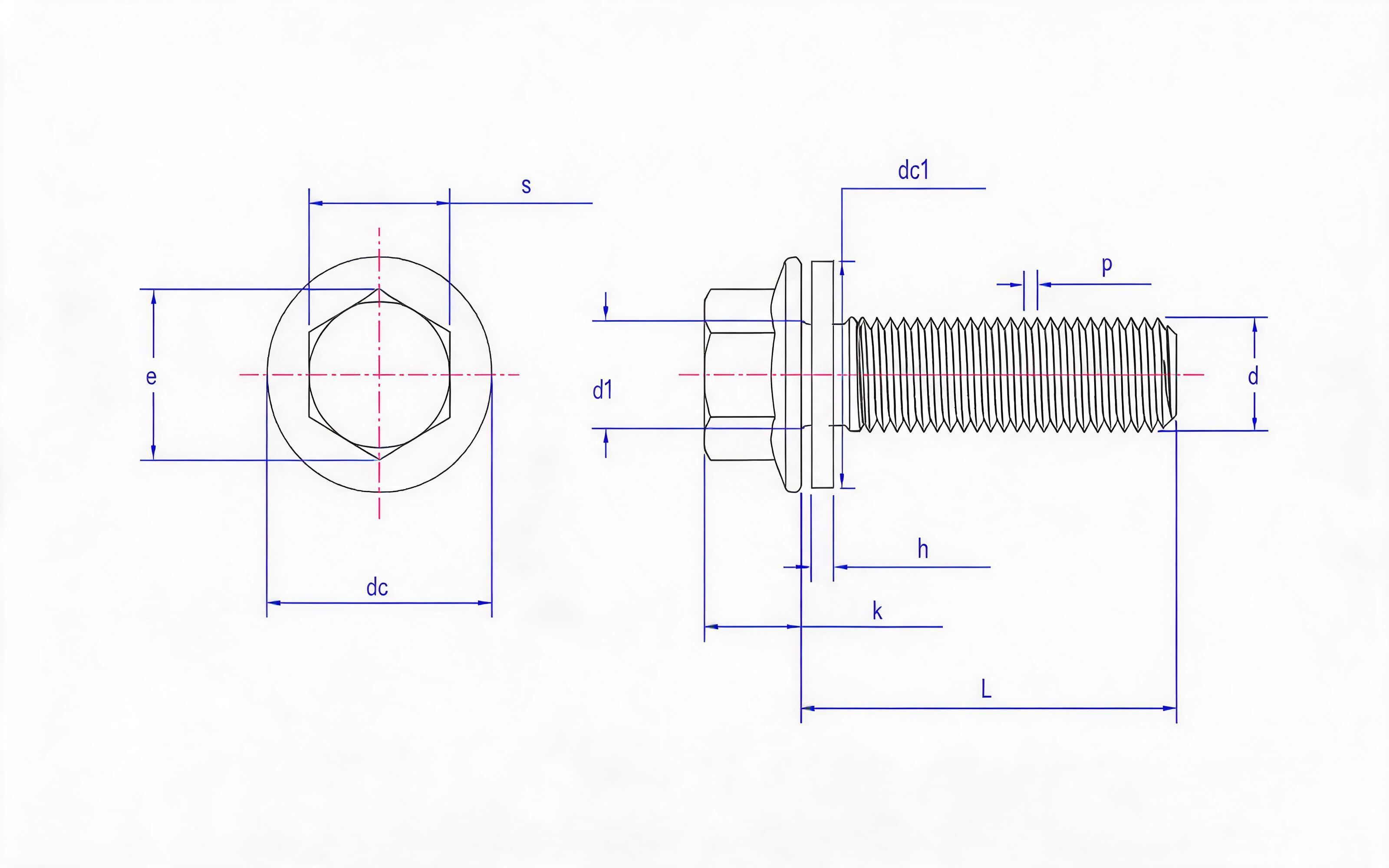 Hexagon flange bolt Small series fine thread (type F) and flat washer combination Standard Drawing