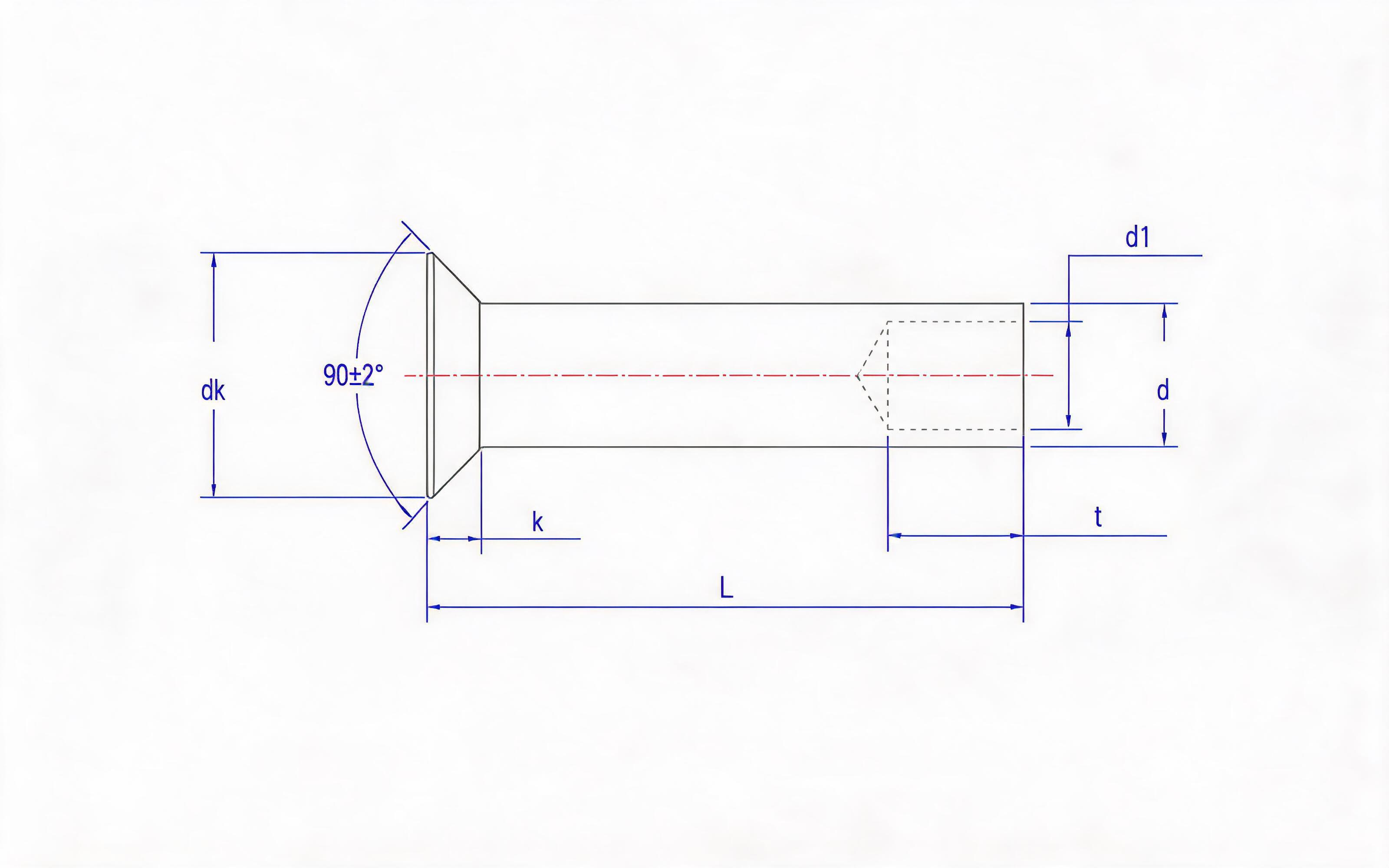 Countersunk semi-hollow rivet (ferrous metal) Standard Drawing