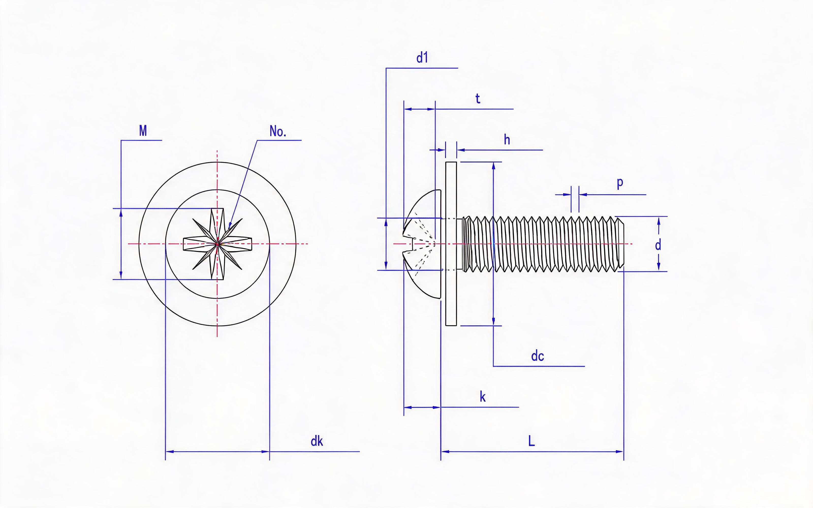 Combination of cheese head pan screw (Z-groove) and large flat washer Standard Drawing