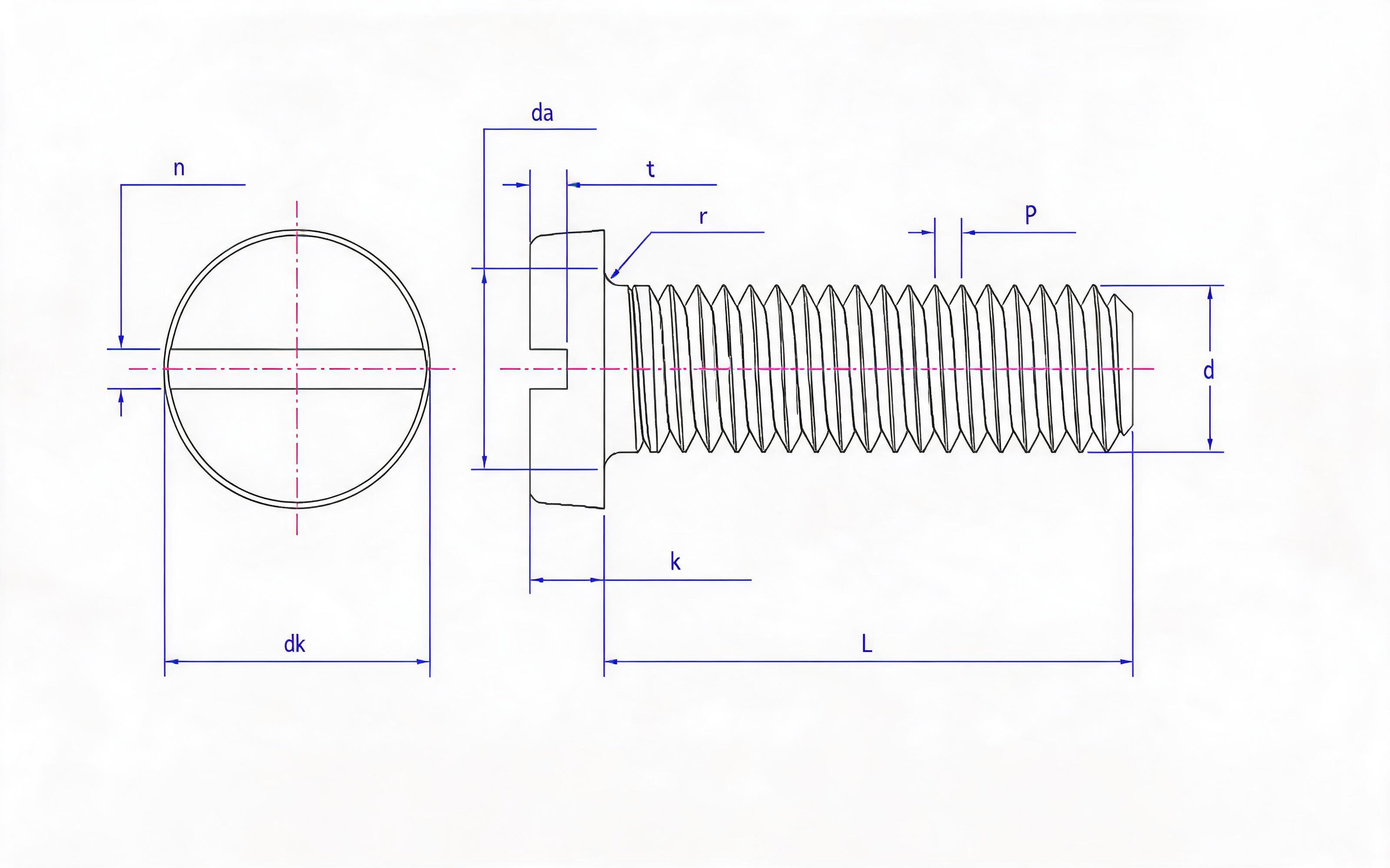 Slotted cheese head screw Standard Drawing