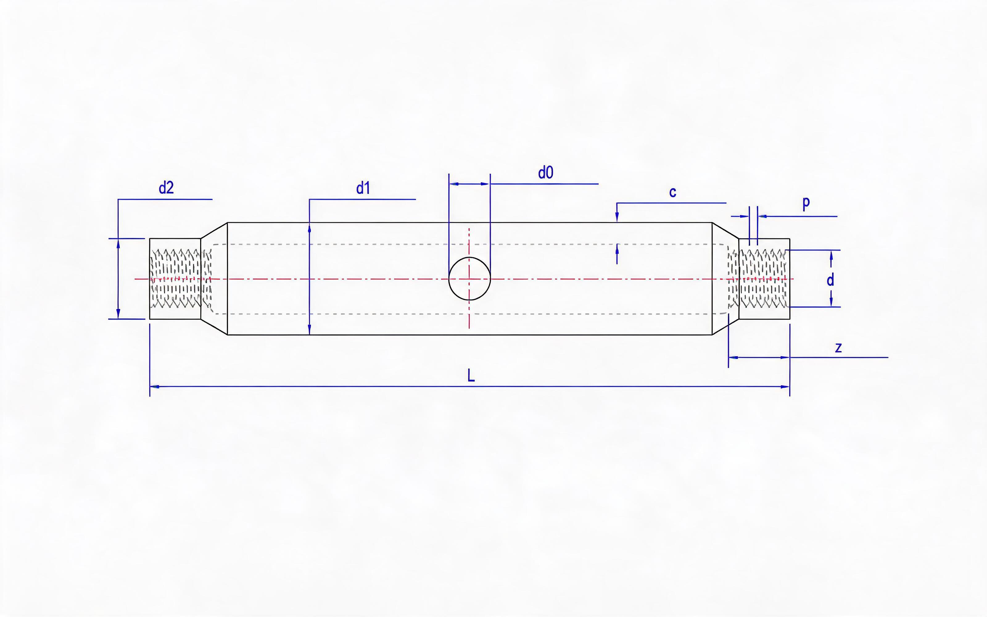 Sleeve nut, steel pipe or bar (M6 to M48) Standard Drawing