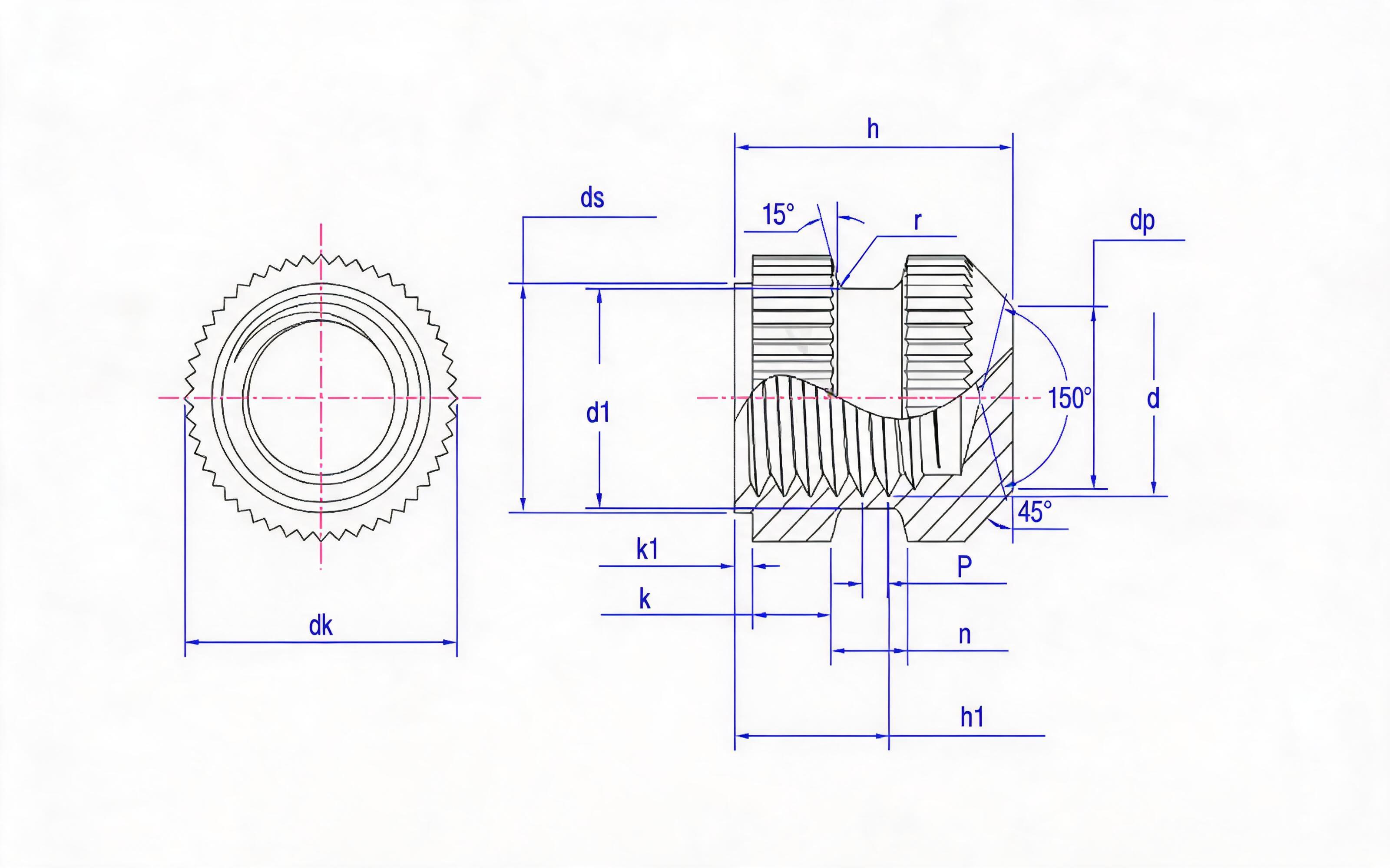 KNURL THROUGH HOLE INTERMEDIATE SLOTTED STEP INSERT NUT ENCLOSED TYPE (TYPE S) Standard Drawing