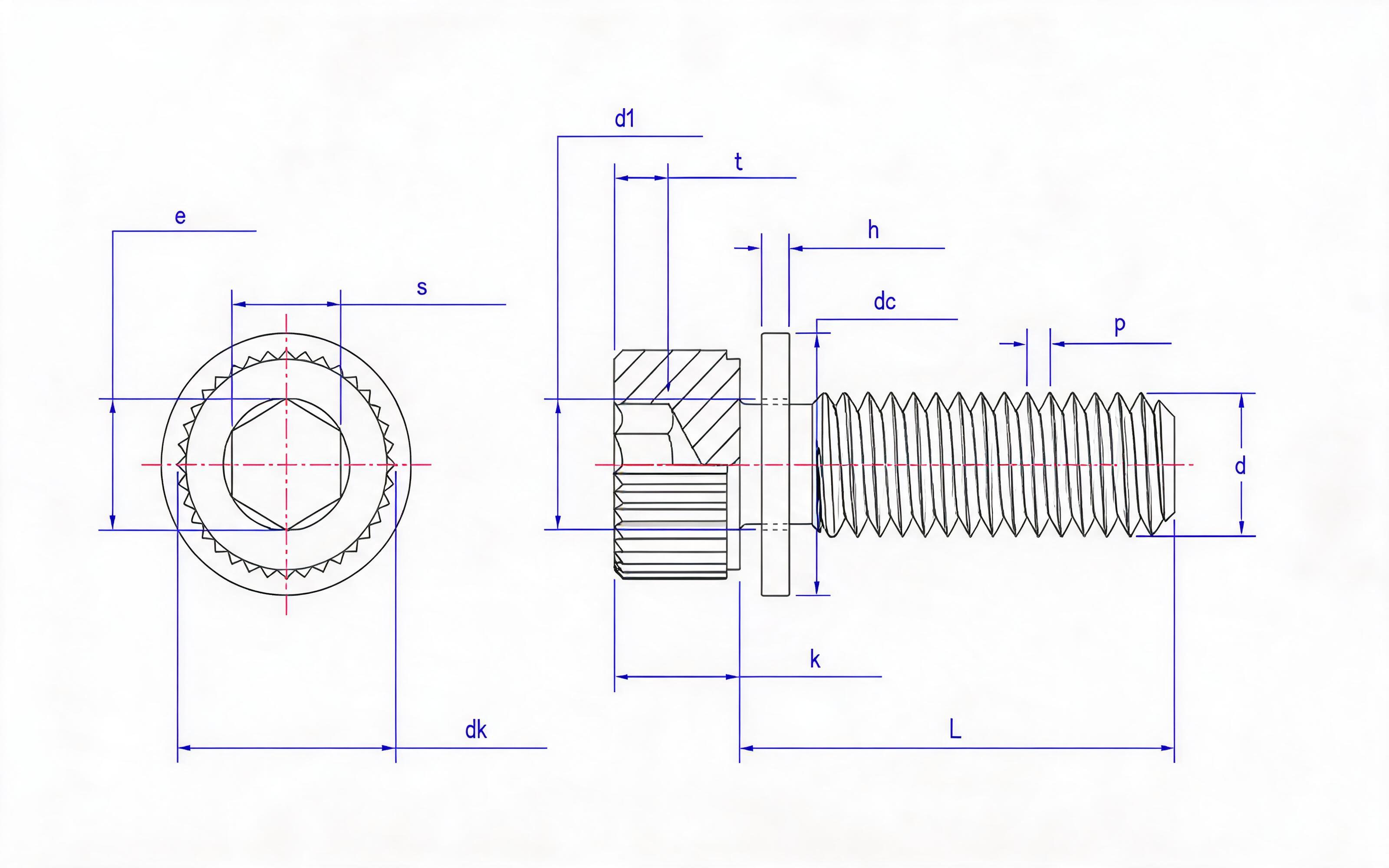 Knurled hexagon socket head cap screw and small flat washer combination Standard Drawing