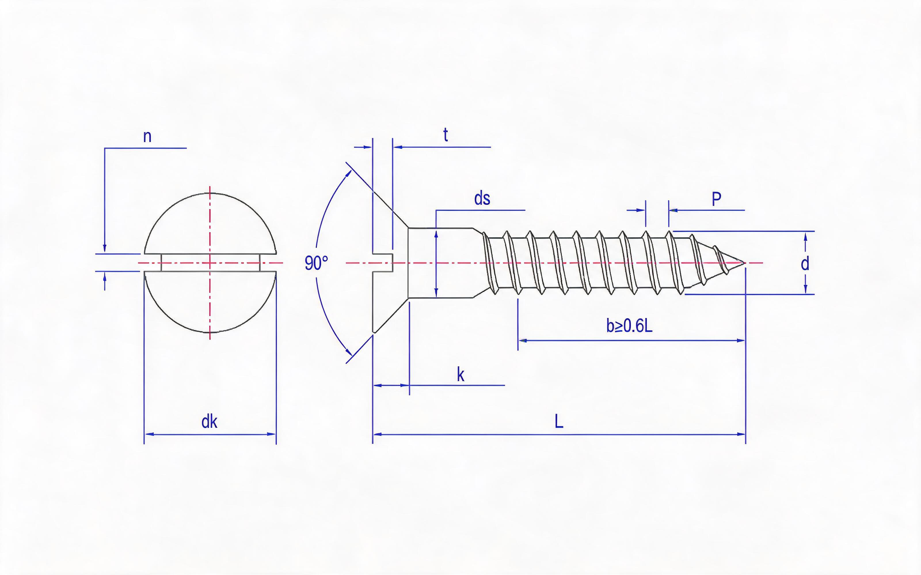 SLOTTED COUNTERSUNK HEAD WOOD SCREW Standard Drawing