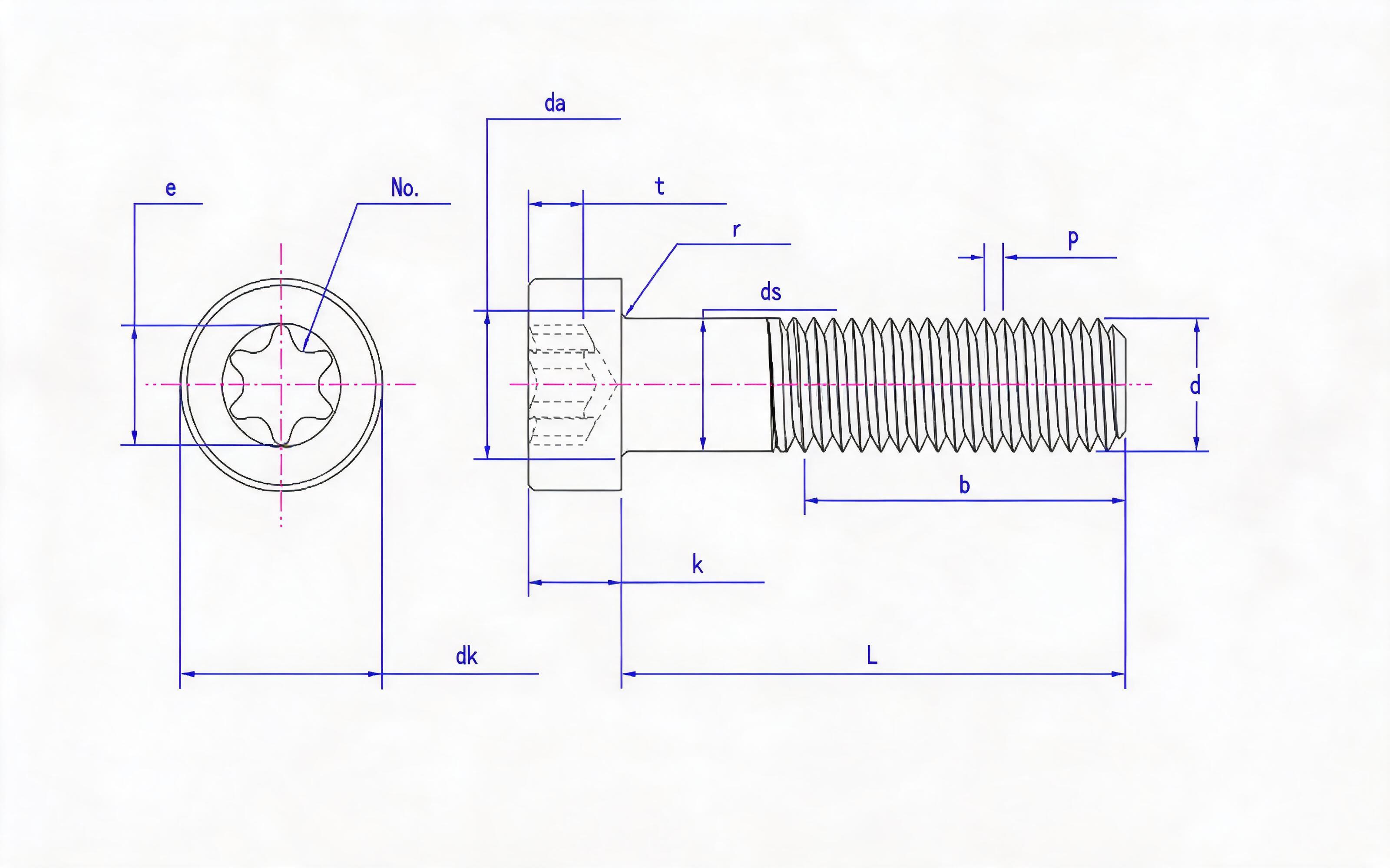 Hexagon socket cheese head screw Standard Drawing