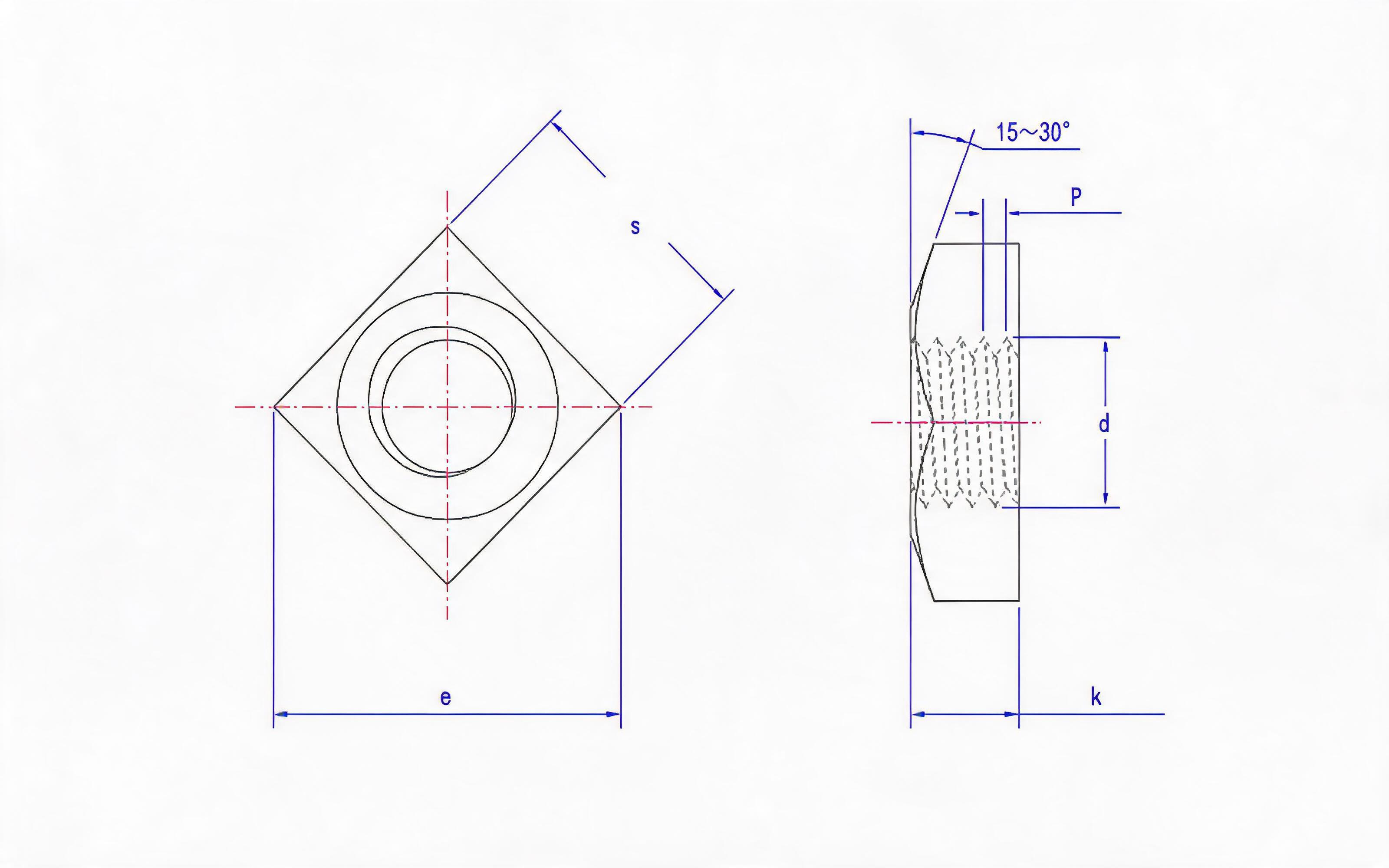 Square nut Standard Drawing