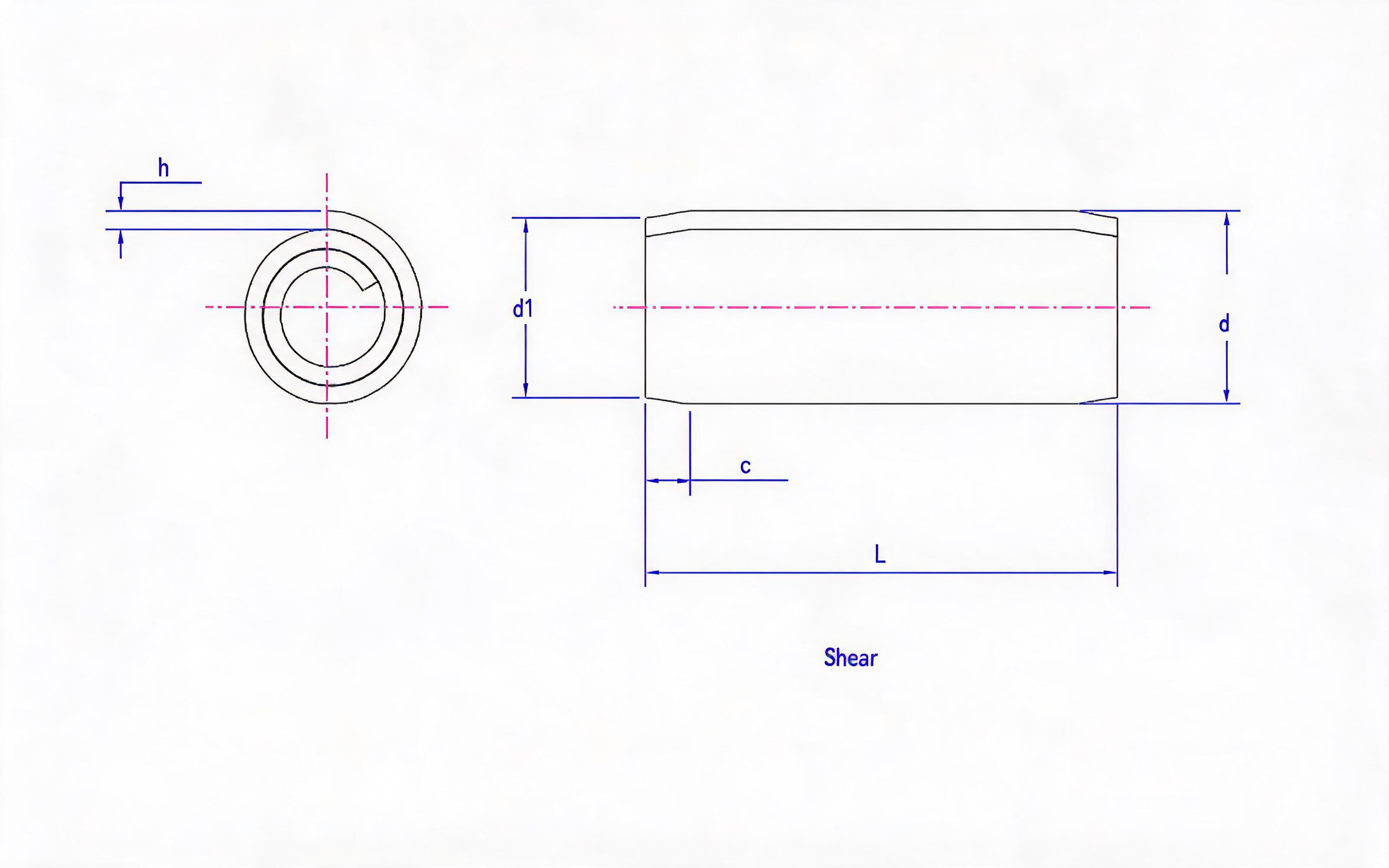 Standard rolled elastic cylindrical pin (steel and martensitic stainless steel) Standard Drawing