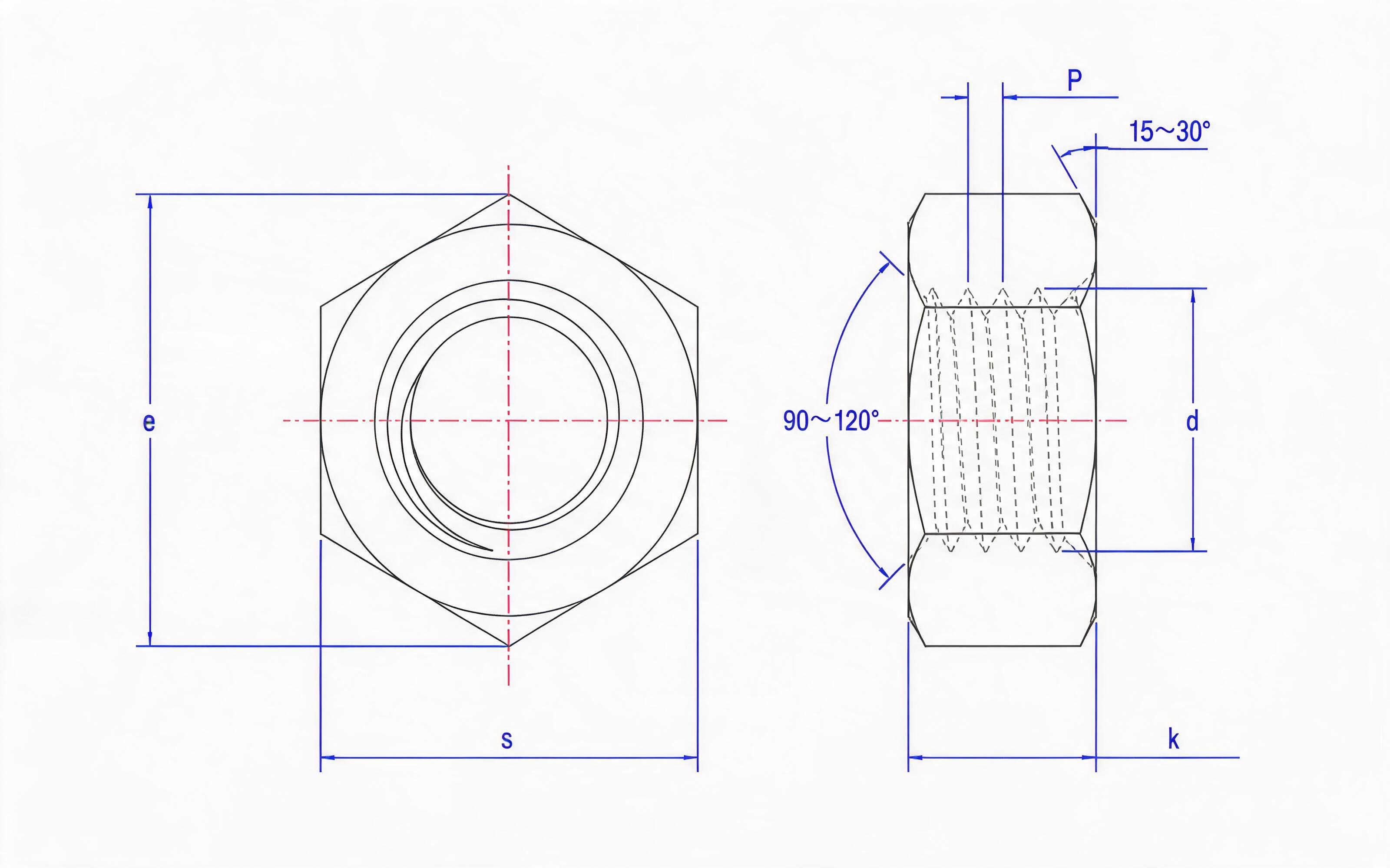 Type 1 hexagon fine thread nut Standard Drawing