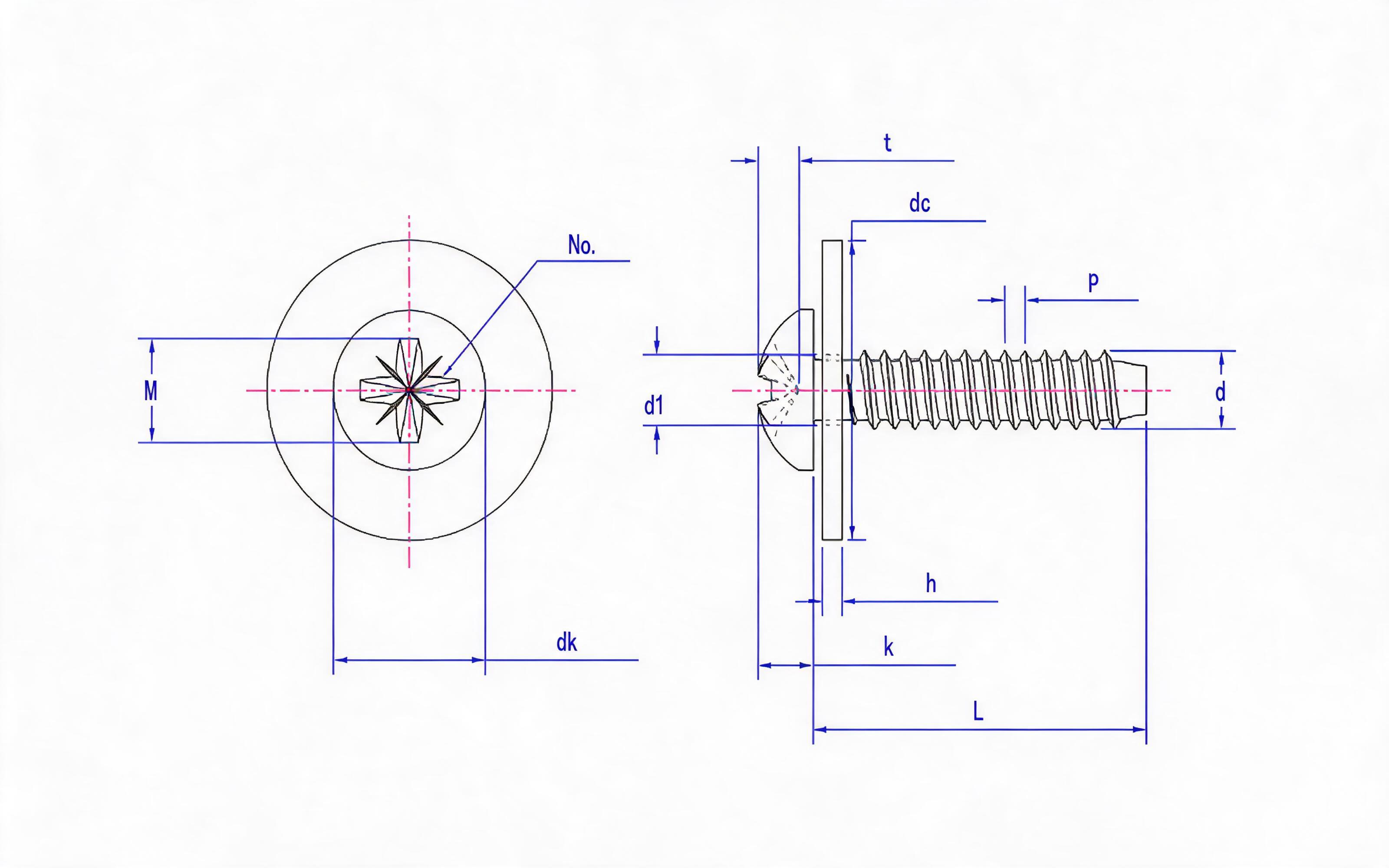 Type F combination of herringbone groove panhead self-tapping screw and large flat washer Standard Drawing